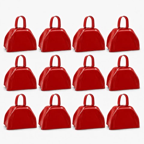 Metal Cowbell – 6 Pack, 3 Inch Red Cow Bells for Sporting Events, Cheering, Spirit, Loud Cow Bell Ideal Hand Percussion Cowbells Noise Makers for Sporting Events, Football Games, and Celebrations