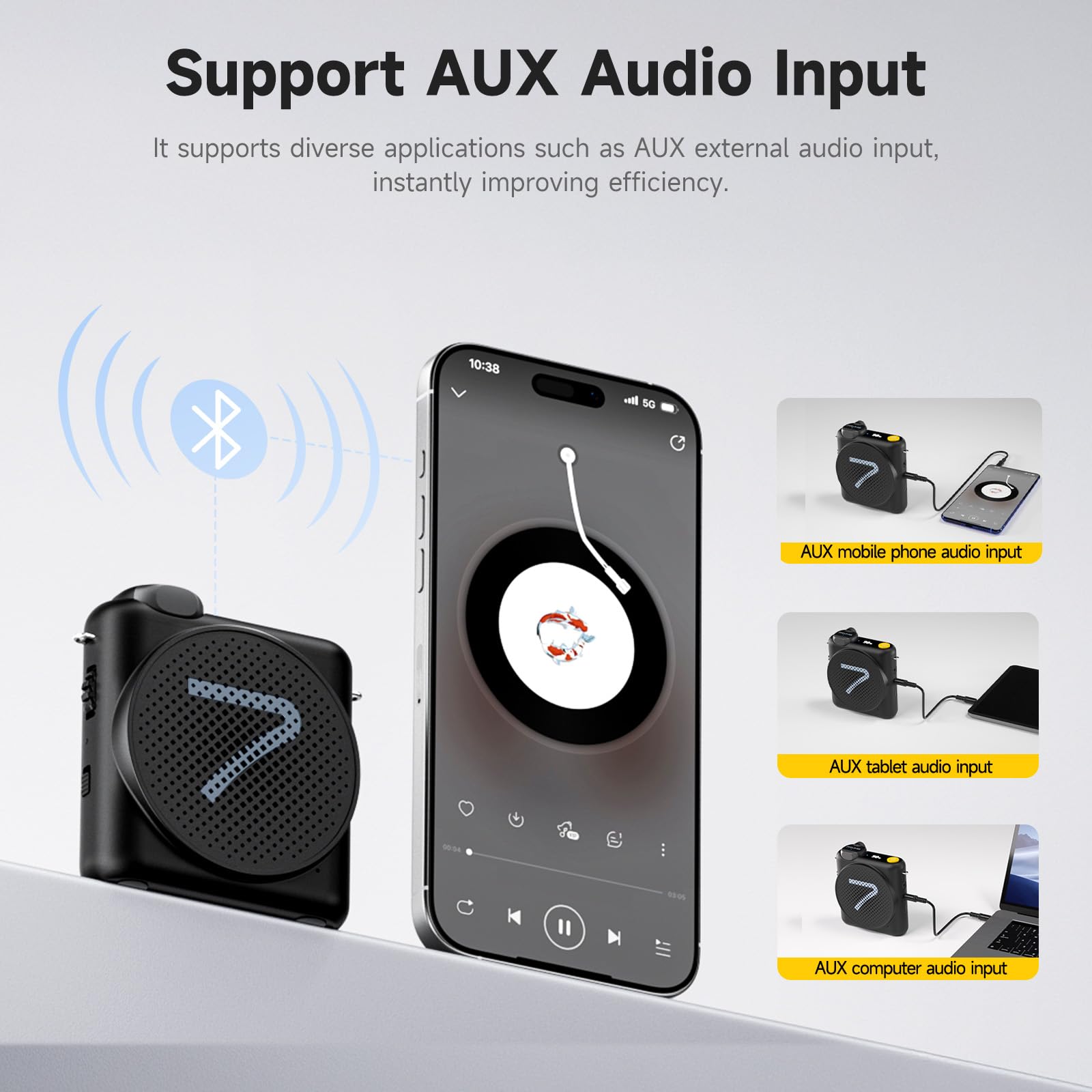 7RYMS WA2 Wireless Voice Amplifier for Teachers with Magnetic Lavalier Mic, Wireless Portable Amplifier with Noise Canceling, Mini Voice Amplifier for Classroom, Meeting, Training, Speech (Black)