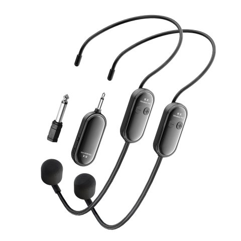 XIAOKOA Wireless Headset Microphone System for 2 People, 2.4G Dual Head Mic