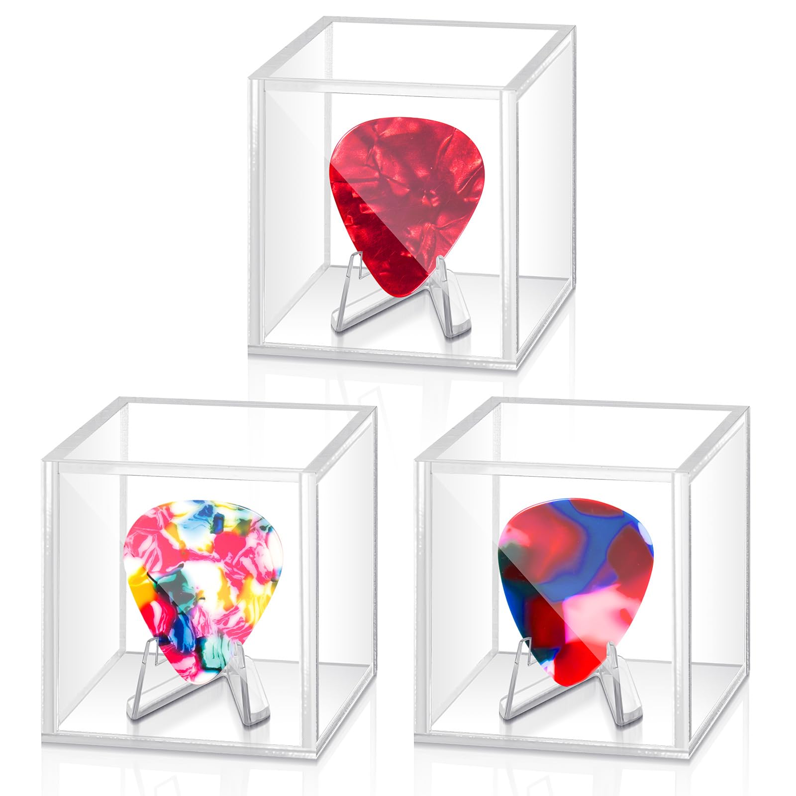 DoubleFill 3 Pcs Acrylic Guitar Pick Display Case, Clear