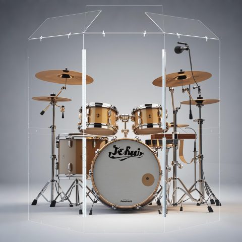 Portable Drum Shield | 5 Panels 2ft x 5ft w/Deflectors | Converts to 2ft x 6ft | Factory-Installed Full-Length Stainless Steel Hinges | Acrylic drum Sound Barrier (5 Panels w/Deflectors)