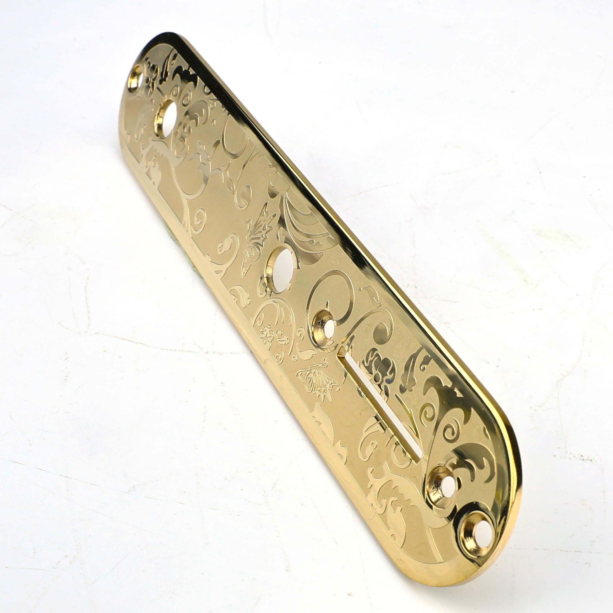 OVSAL Stainless Steel Engraved Electric Guitar Control Plate 2-Hole Mount 8.5mm (21/64″) Control Panel Compatible with Most Telecaster Tele Style Guitar Replacement Parts(Gold)