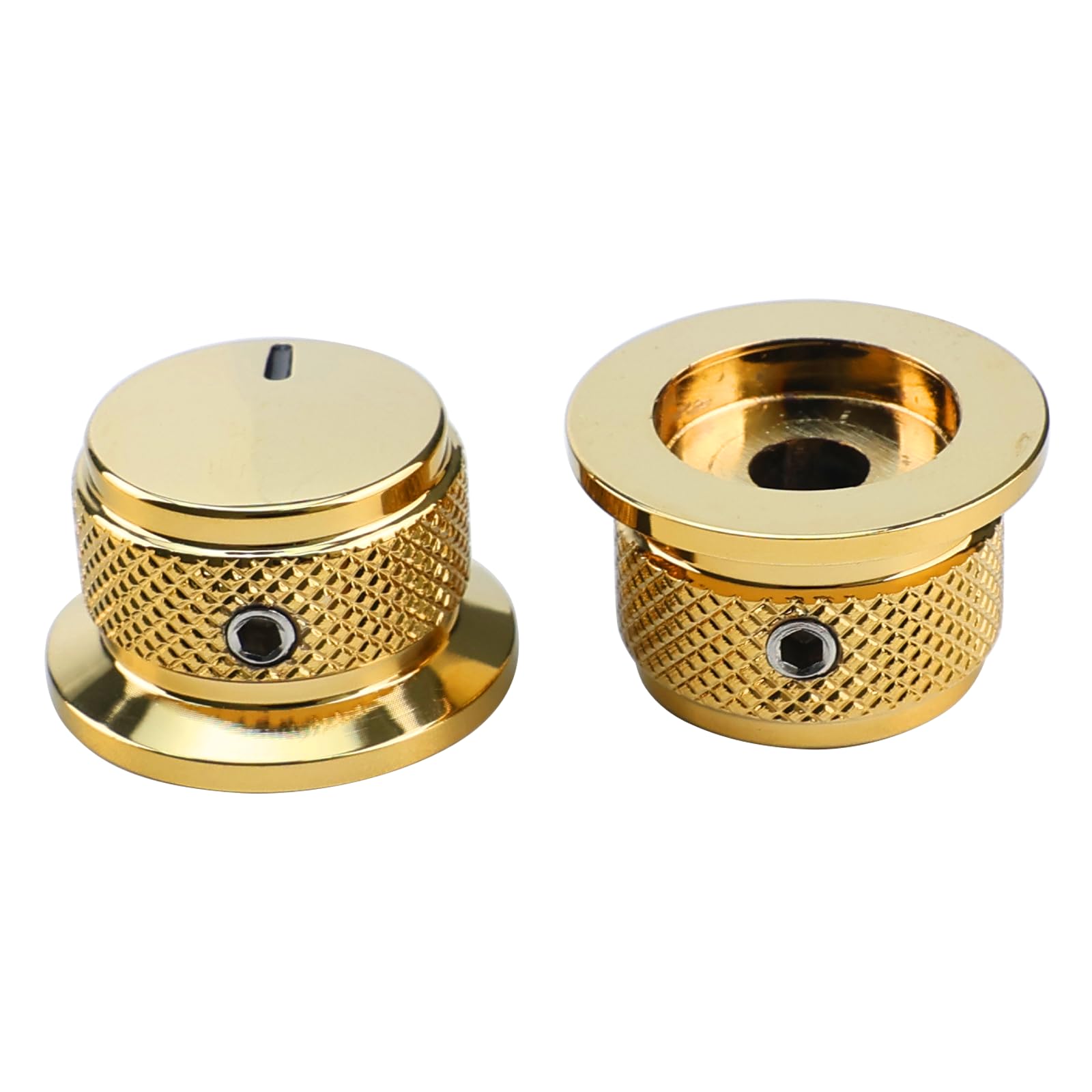OVSAL 2PCS Electric Bass Guitar Metal Knobs Flat-top Hat-Shaped Volume Tone Control Knobs with Fastening Screw Compatible with Fender Strat Telecaster Les Paul Electric Guitars or Basses(Gold)