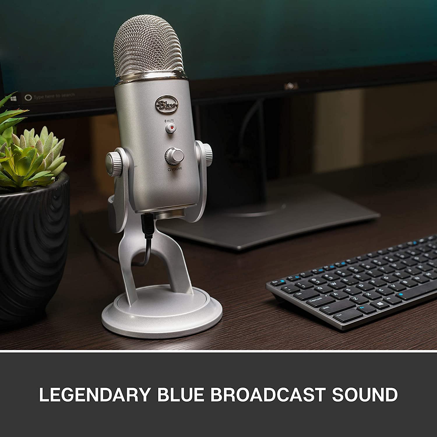 Blue Yeti USB Mic for Recording & Streaming on PC and Mac, 3 Condenser Capsules, 4 Pickup Patterns, Headphone Output and Volume Control, Mic Gain Control, Adjustable Stand – Silver (Renewed)
