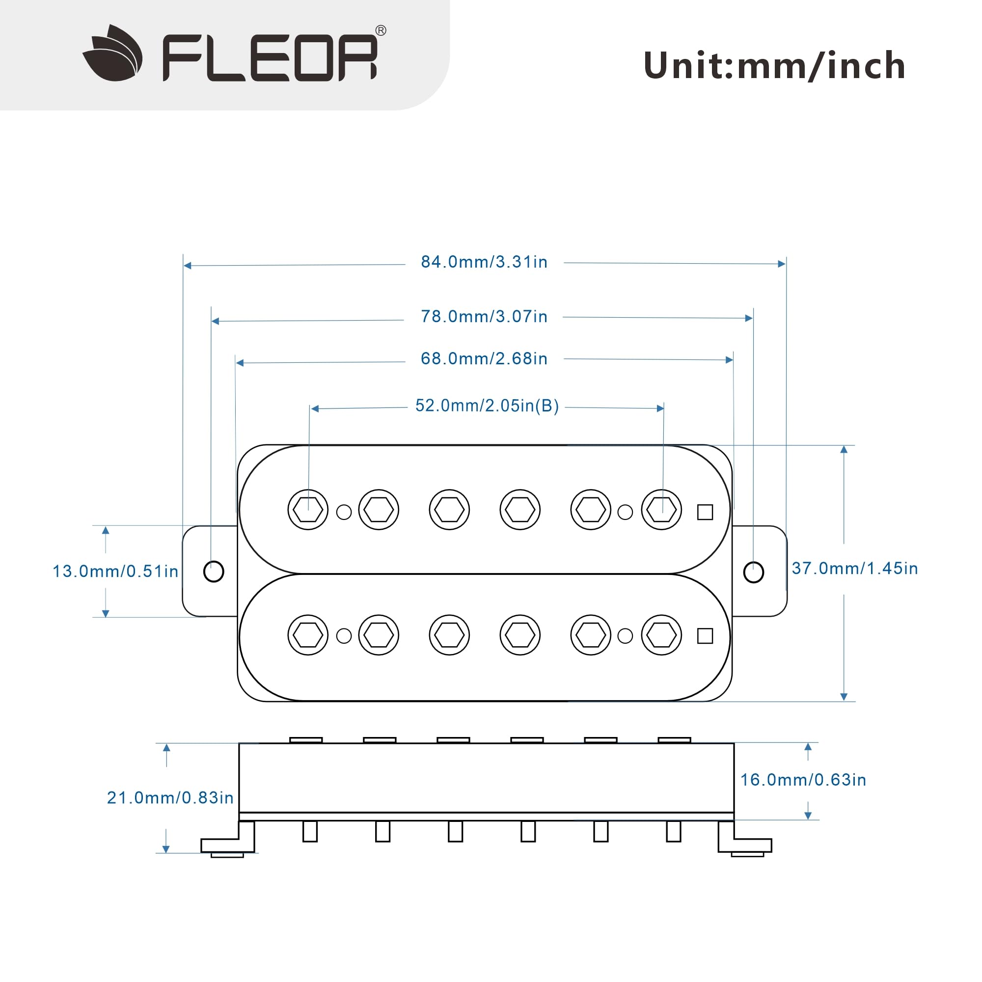 FLEOR Bridge Pickup Ceramic Double Coil Humbucker Pickups for Electric Guitar Pickup-White