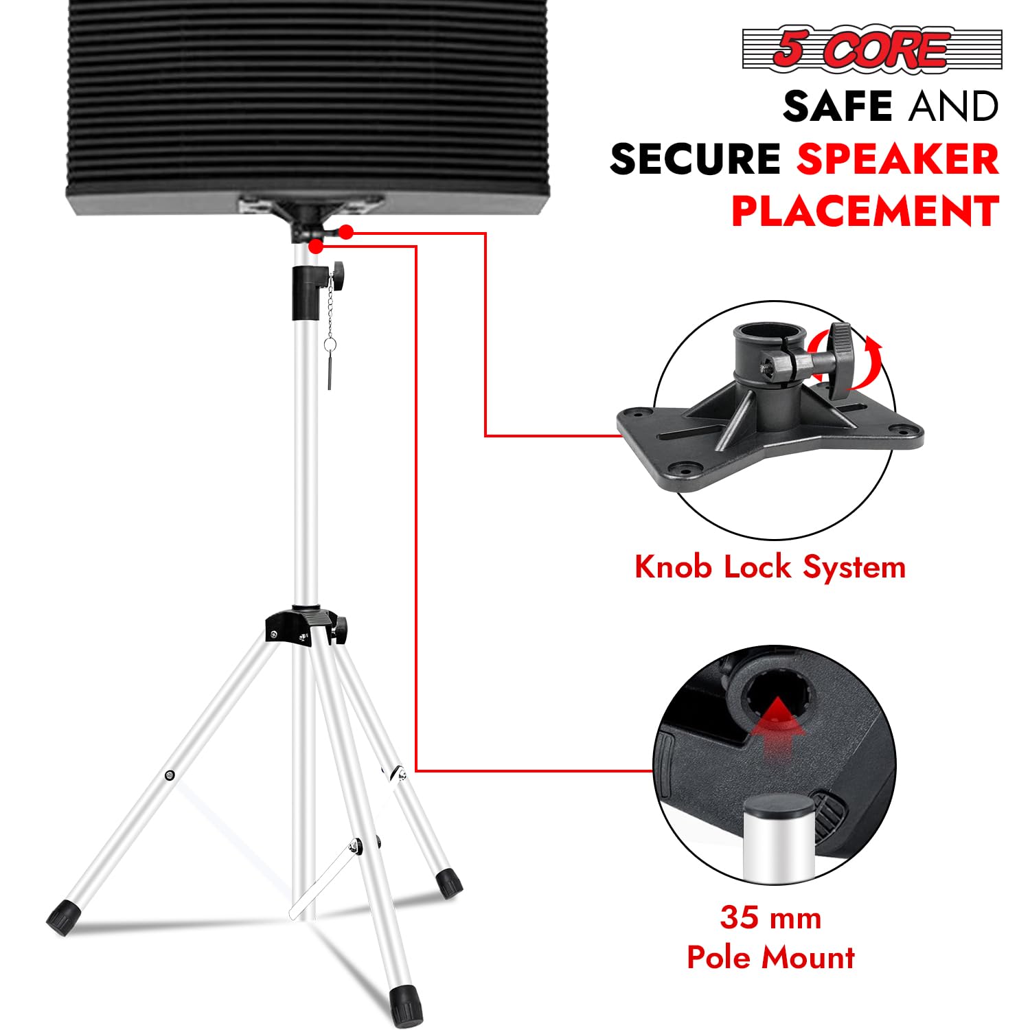 5 Core Speaker Stand Tripod Pair Adjustable PA DJ Universal Pole Mount