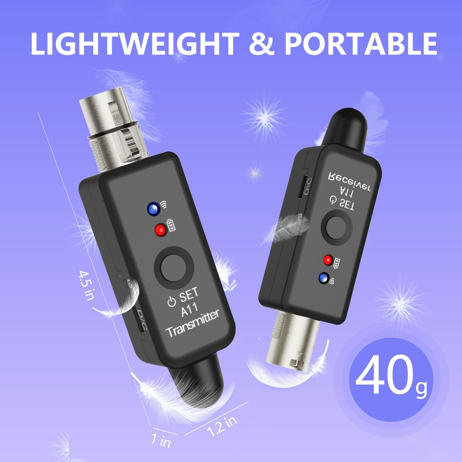 A11 Wireless XLR Microphone System 2.4GHz Transmitter & Receiver (1TX+1RX)