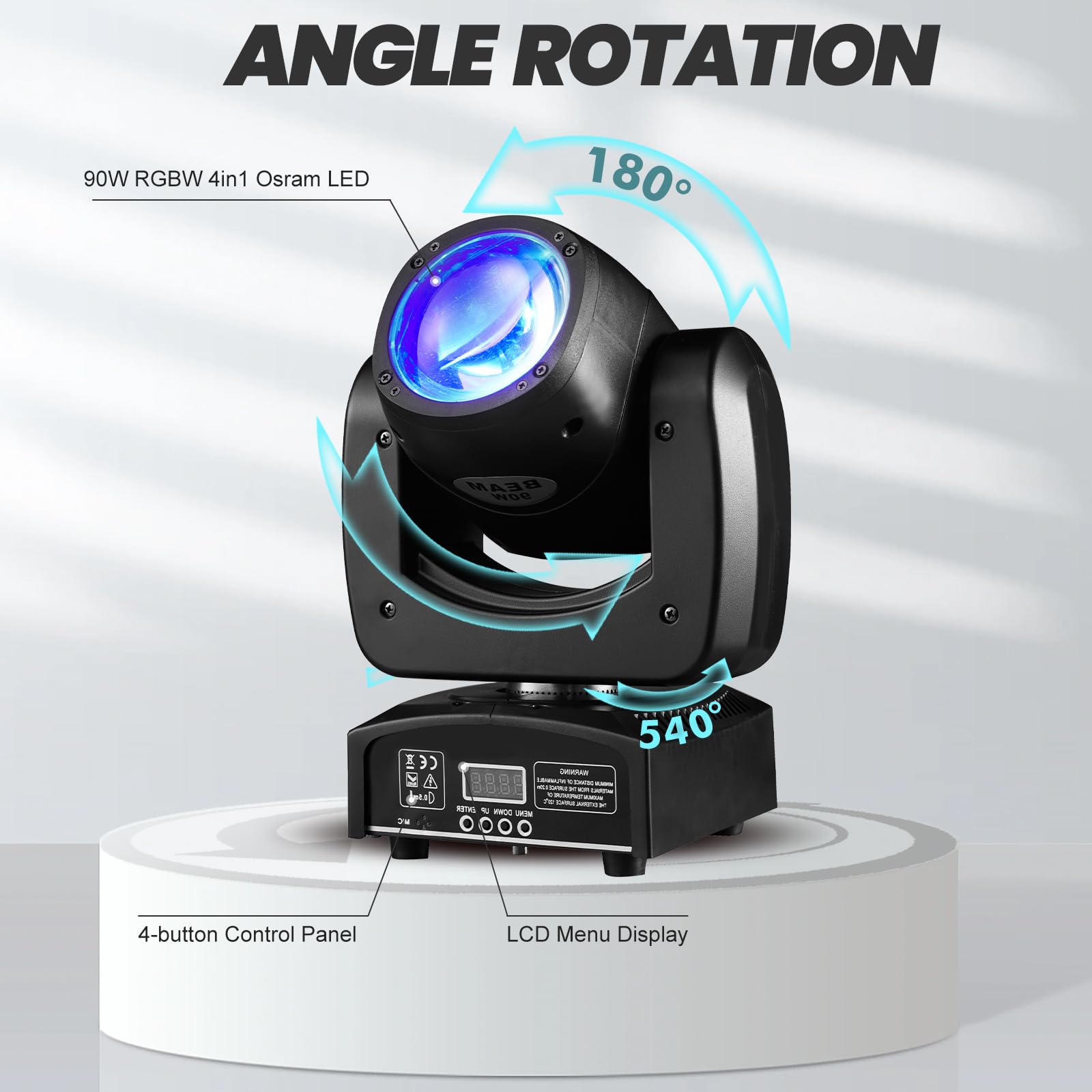 DJXFLI 90W LED Moving Head DJ Lights Mini Beam Stage Lights Super Bright Spot RGBW 4IN1 DMX 512 13CH Sound-Activated for Wedding DJ Party Stage Lighting (75W, 2)
