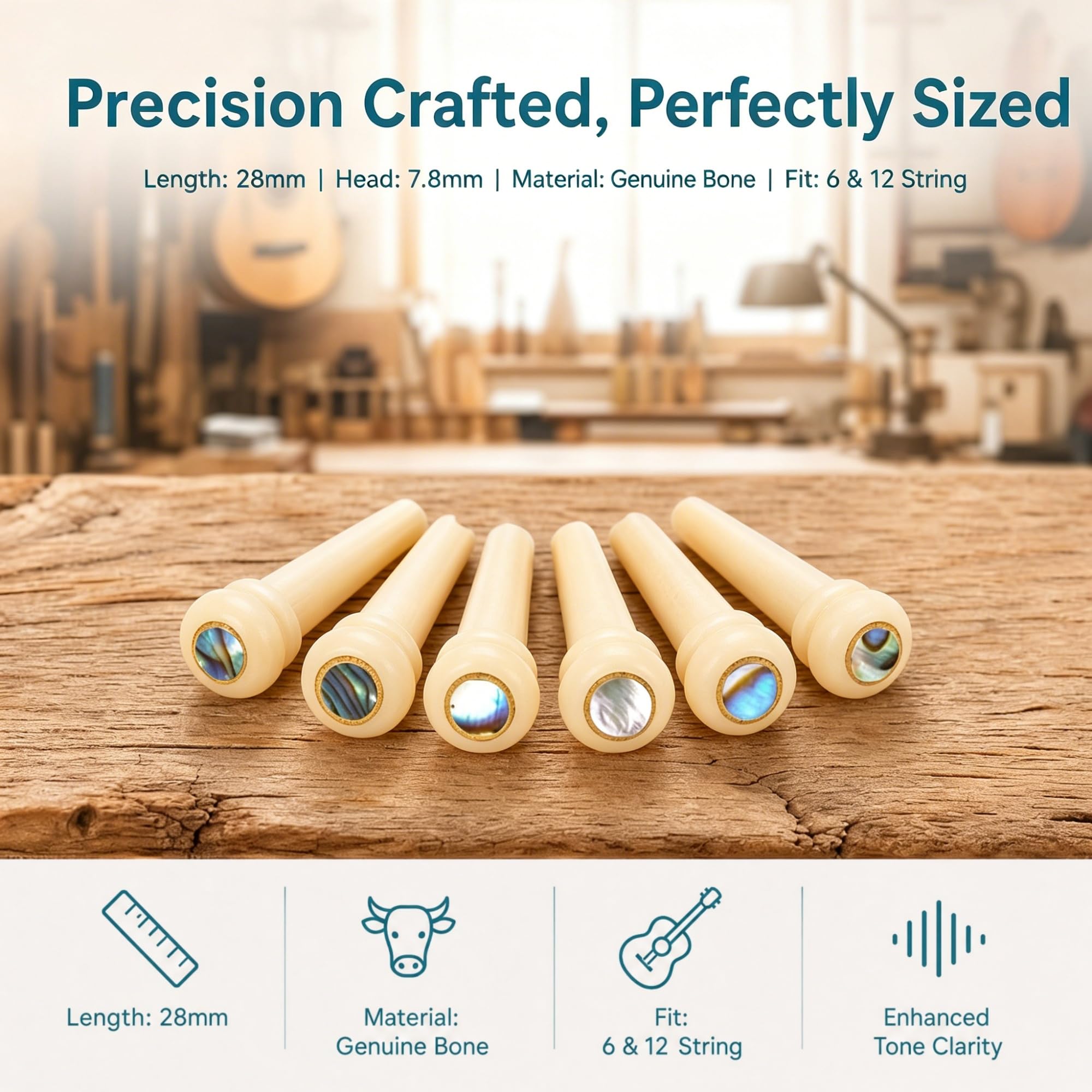 Miwayer Guitar Bone Bridge Pins Real Bone Unbleached Vintage Style Replacement Parts for 6 & 12 String Acoustic Guitar (Unbleached Big Abalone Dot)