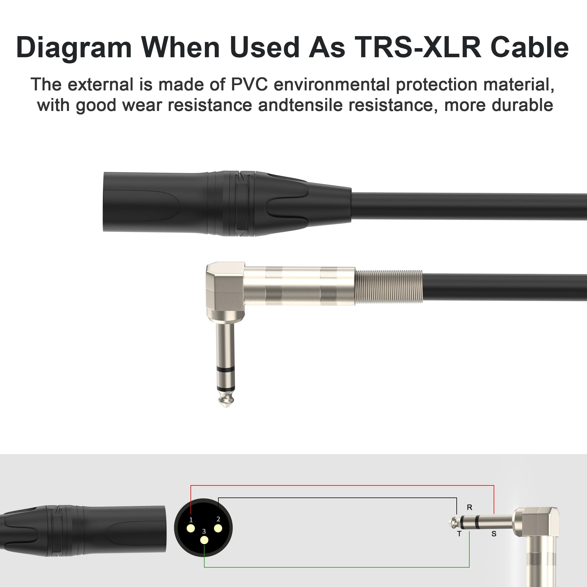 Seefeful Right Angle 6.35mm TRS to XLR Male,(1.5FT 2Pack) Right Angle 1/4″ TRS to XLR 3Pin Male,for Speakers, Stage, DJ and More