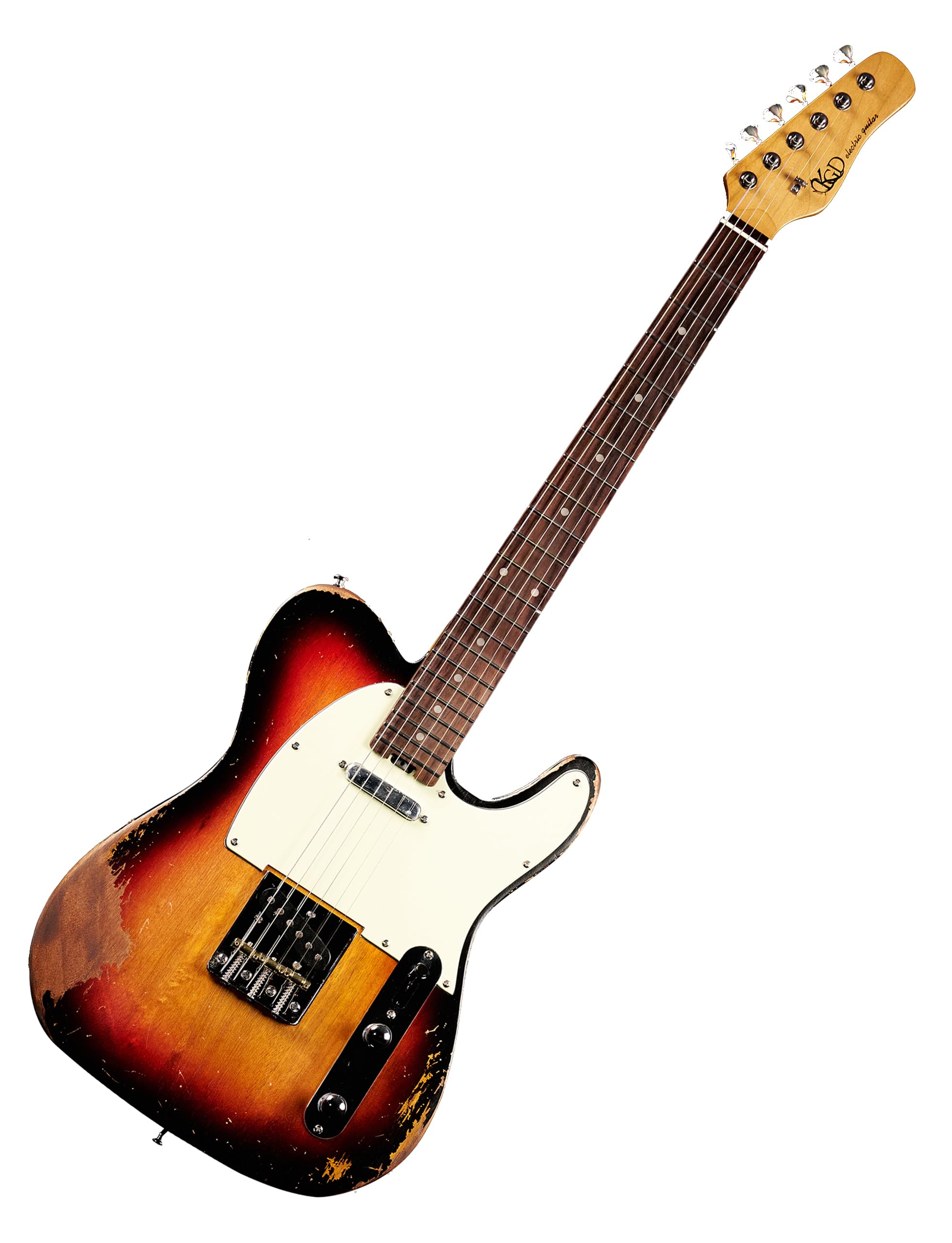 KGD Relic electric guitar mahogany body carbonized maple neck rosewood fretboard 6-string solidbody electric guitar S-S pickupsbrass barrel saddle bridge (Sunburst)