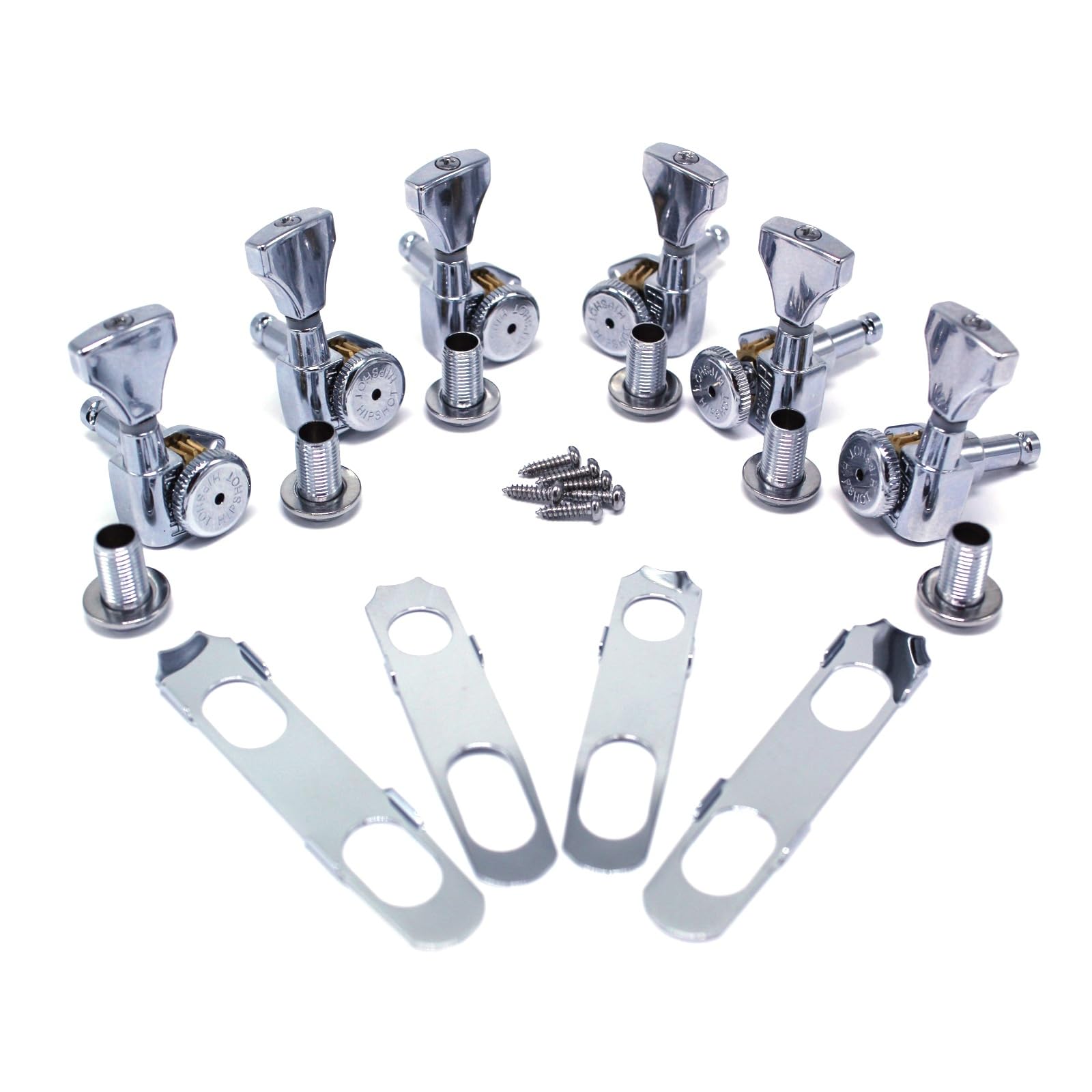 Hipshot 6GLO Grip-Lock Locking Guitar Tuning Machines 3+3 – Universal Mounting Plate UMP included – Chrome