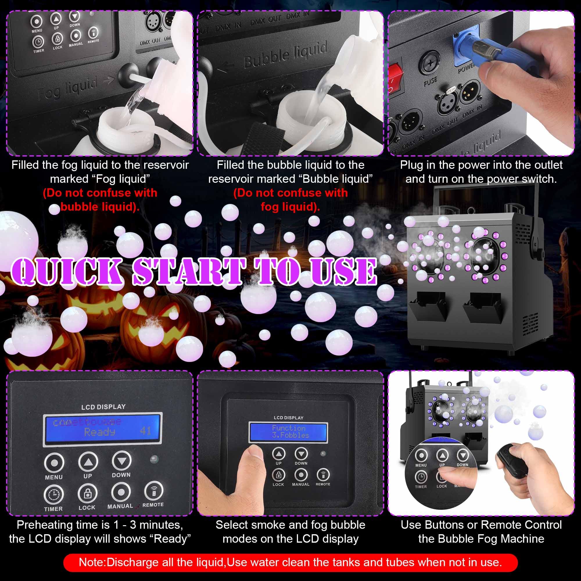ENDYSHOW Fog Bubble Machine,1500W 3IN1 Smoke Bubble Machine with 24LEDs RGBW 4IN1 Lighting Effect Remote Control Timer Settings DMX512 for Halloween Birthday Parties Wedding Show Festival Stage