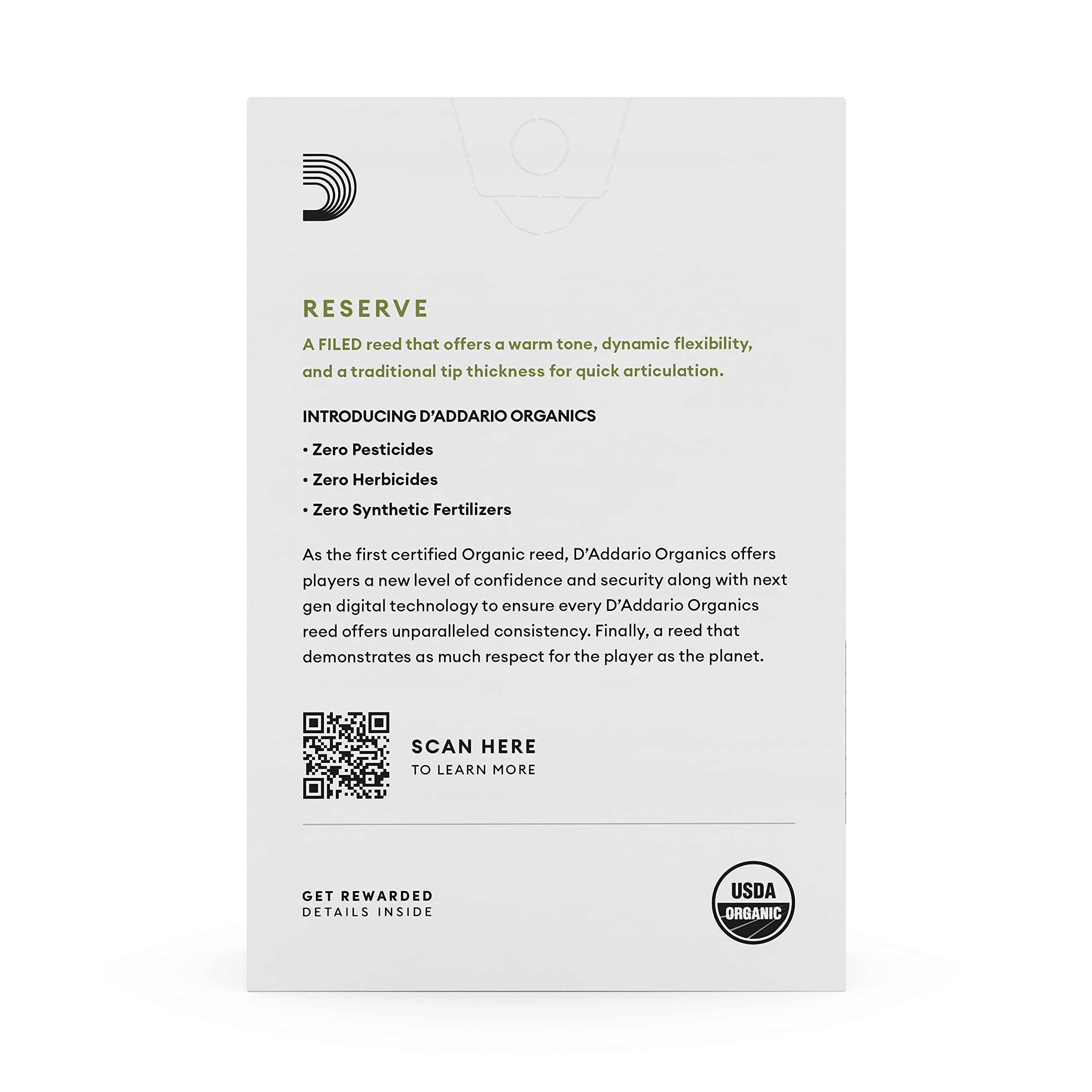 D’Addario ODIR10305 Organic Reserve Soprano Saxophone Reeds – Sax Reeds – Individually Sealed – 3.0+ Strength, 10 Pack