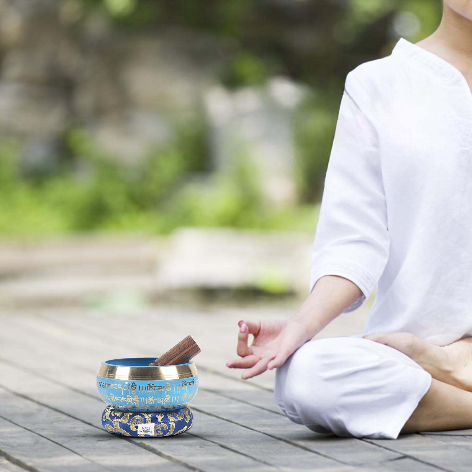 Kmise Tibetan Singing Bowls Set- Handmade in Nepal Meditation Sound Bowls for Yoga, Meditation, Mindfulness, Healing and Chakra Balancing, Stress Relief (5′, Blue)