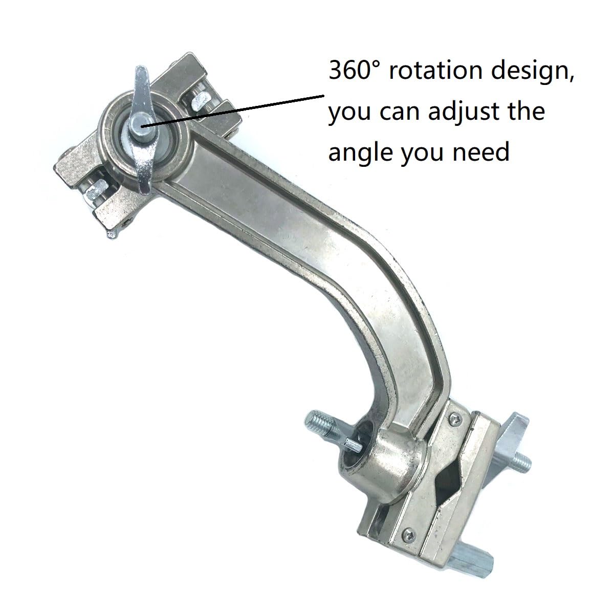 TUOREN Dual Drum Tilting Accessory Clamp 360° Rotating Double Drum Set Percussion Mounting Multi-Clamp Bracket for Cymbal Stand Hardware Accessories