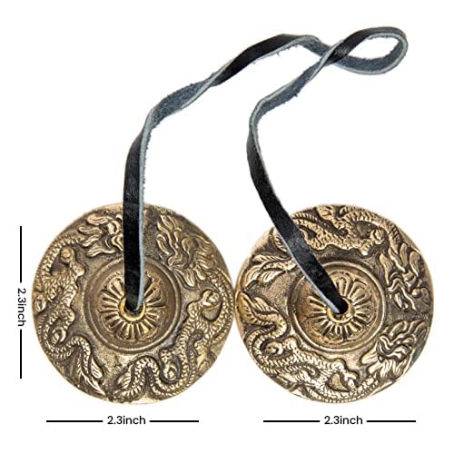 Tingsha Cymbals Bells – Easy To Play – Meditation Mindfulness Chime For Chakra Healing Sound Bath Dharma Gifts Handcrafted Tibetan By Himalayan Bazaar (Dragon Embossed)