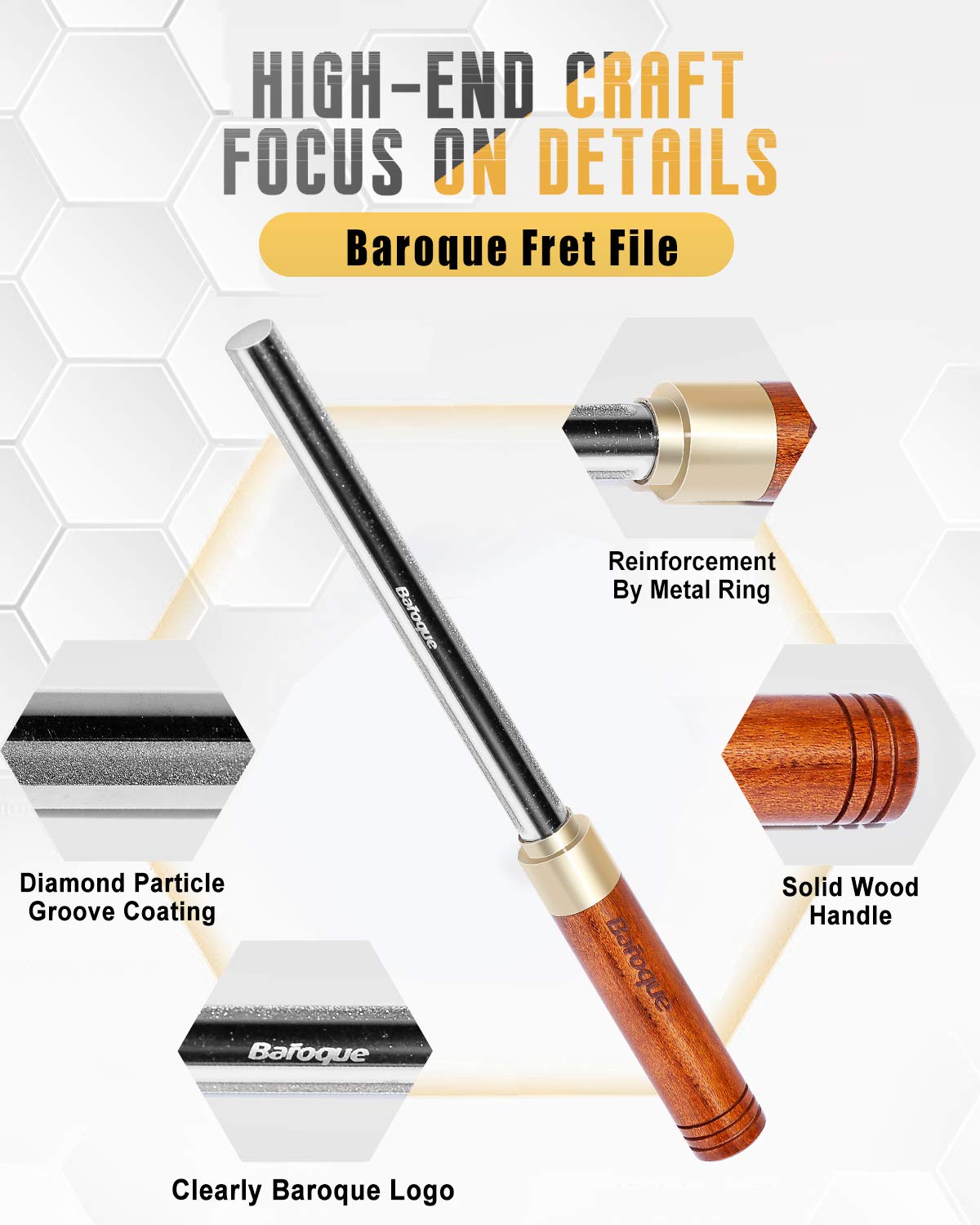 Baroque Fret Crowning Files Diamond, Guitar Fret Crown Dressing File