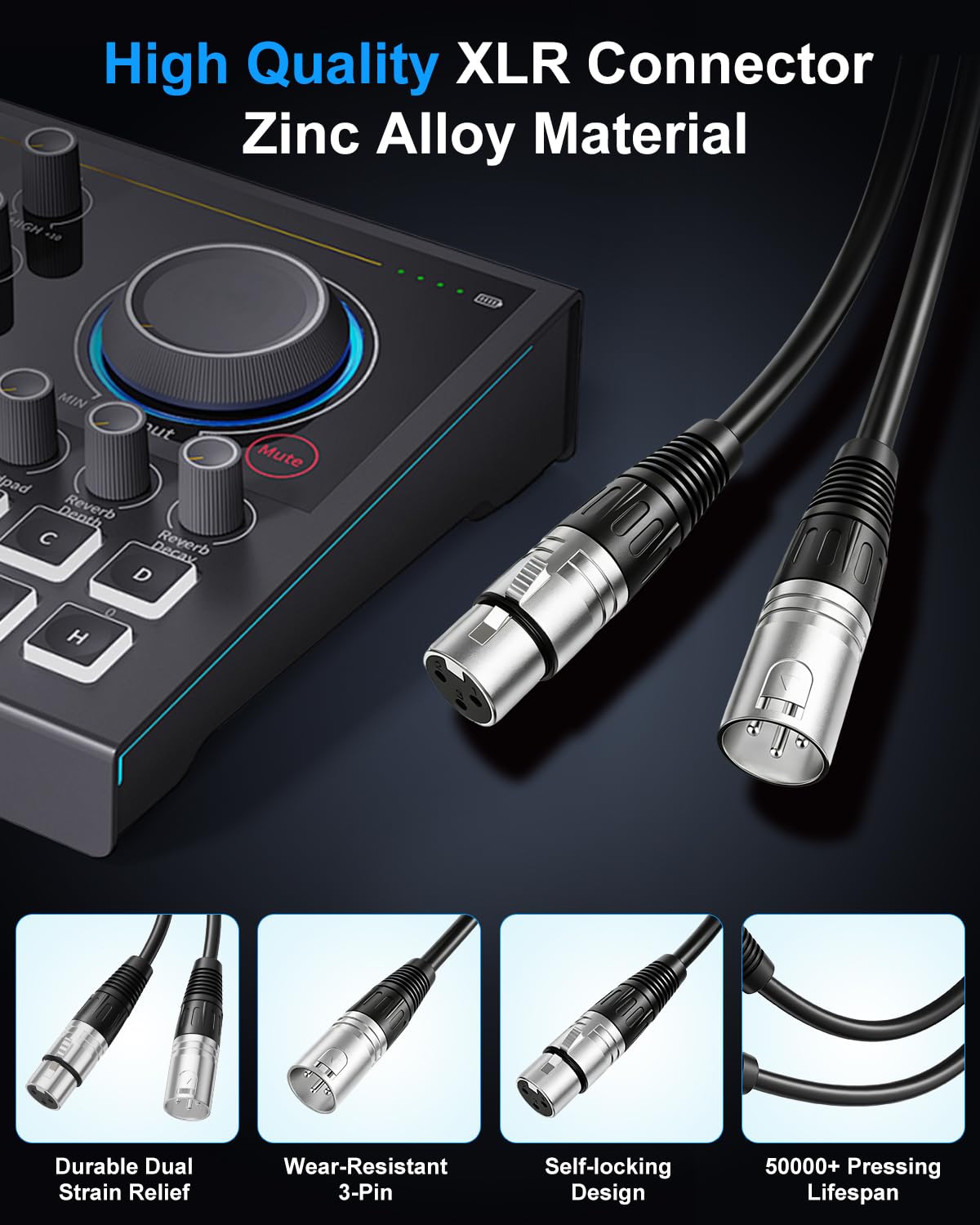 Tnlaile 2‑Pack 6ft XLR Cables, Professional Microphone Cable, Male‑Female