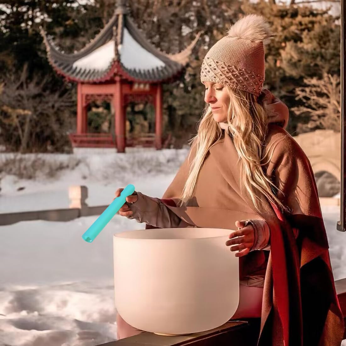 UPCEED Singing Bowl Mallet Hollow Acrylic Silicone Rubber Striker Mallet for Playing Quartz Crystal Singing Bowls with Bundle Pocket(Blue)