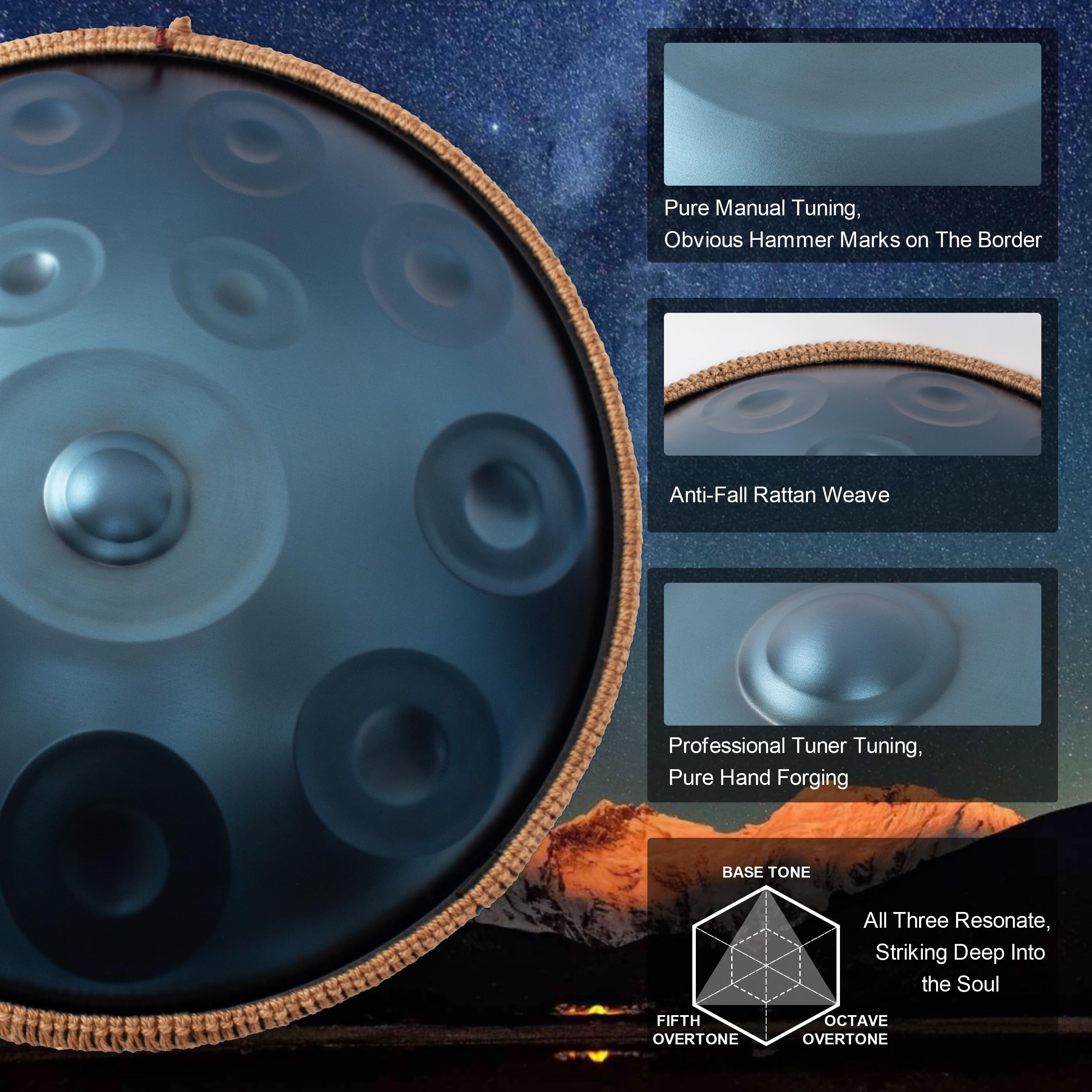 LOMUTY Handpan Drum 22 Inch for Adults 12 Notes – Hand Pan Drum(Blue)
