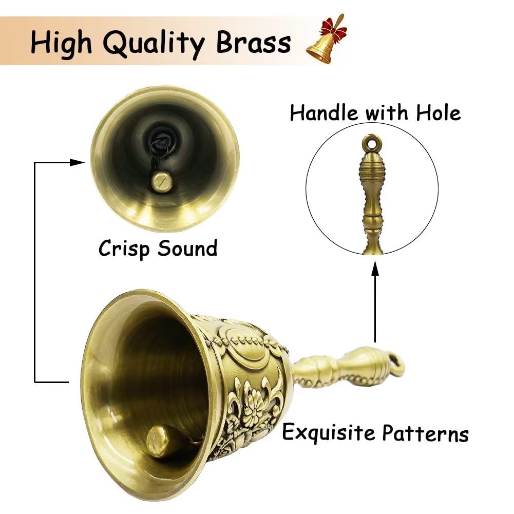 Hourwof Hand Call Bells, Brass Dinner Wedding Pet Training Jingle Christmas Bells, Bronze