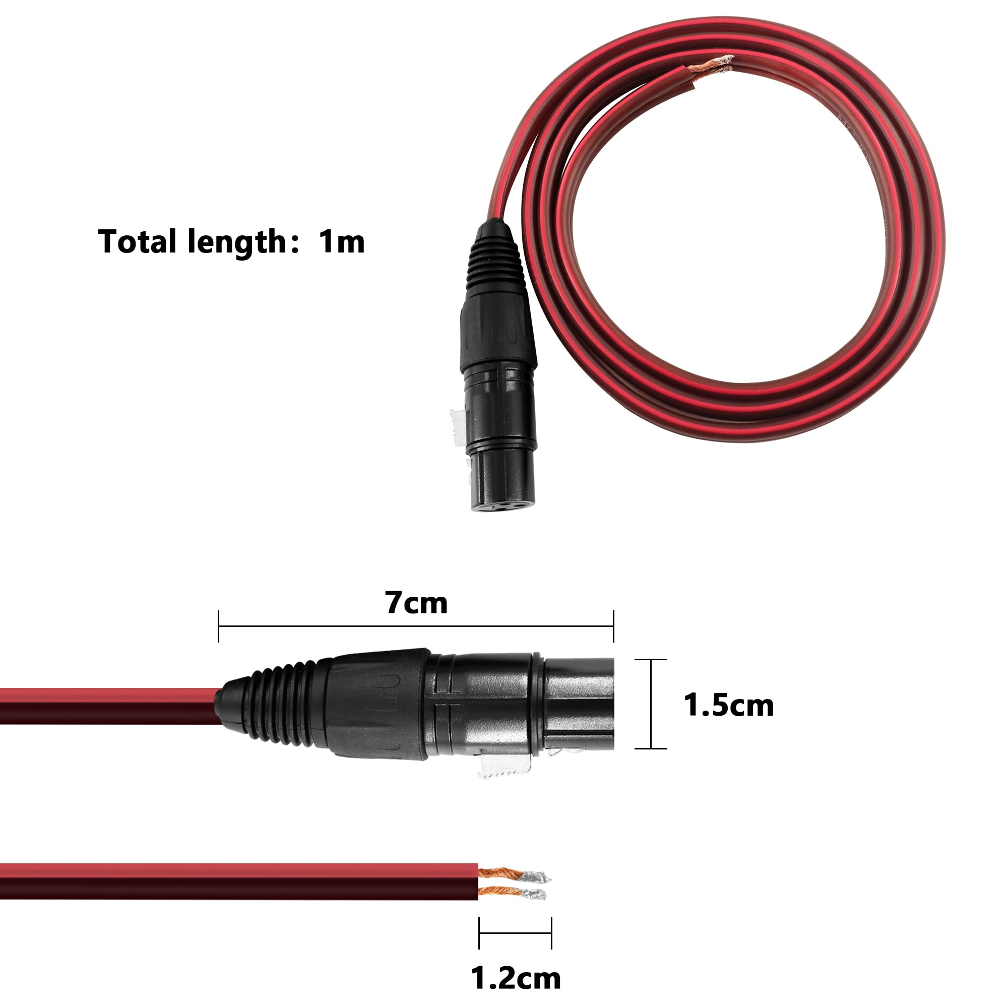 MAYWILLA 3PIN Microphone Cable Pigtail Bare Wire Open End XLR Female 3PIN Connector Speaker Audio Mic DIY Replacement Extension Cord for DJ/PA Subwoofer Amplifier Mixer-1M/3.28FT