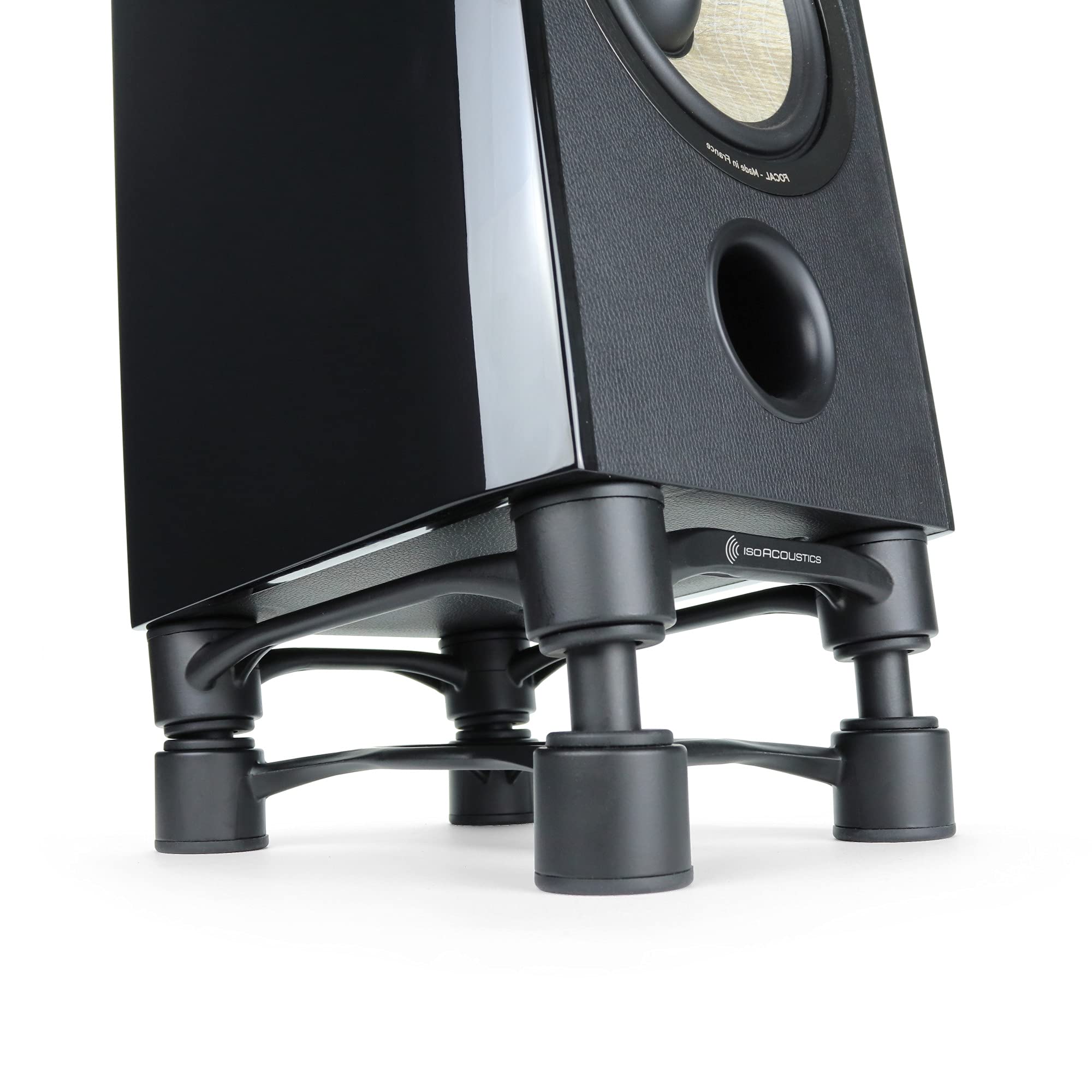 IsoAcoustics Aperta Series Isolation Speaker Stands with Tilt Adjustment: Aperta200 (7.8″ x 10″) Silver Pair