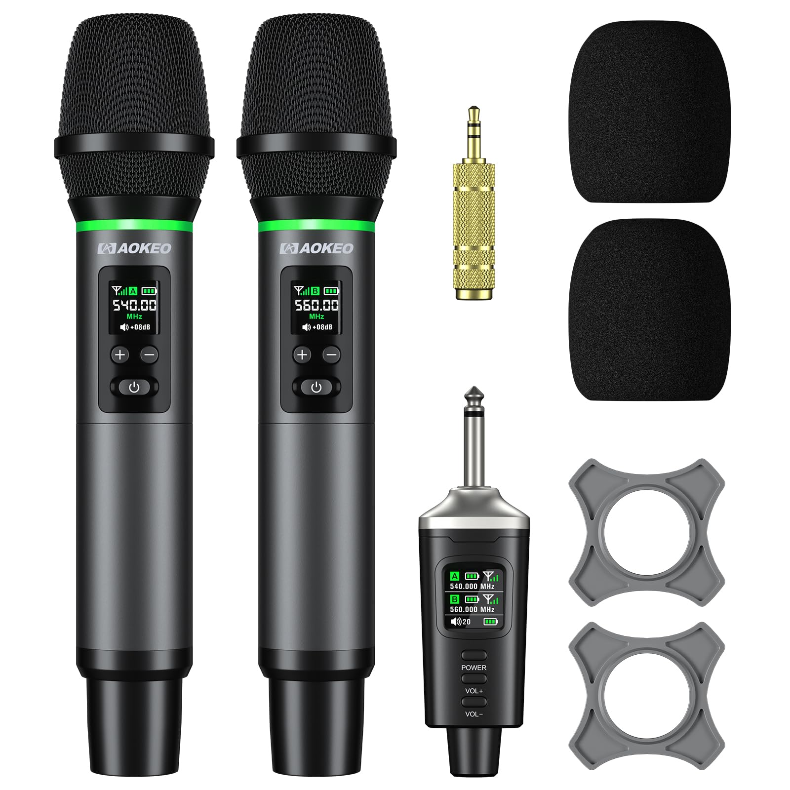 Aokeo Wireless Microphone, AK-22P Metal Wireless Mic Set with Case, Handheld Cordless Dynamic Microphones for Singing, Karaoke, Church, DJ, 130ft Range