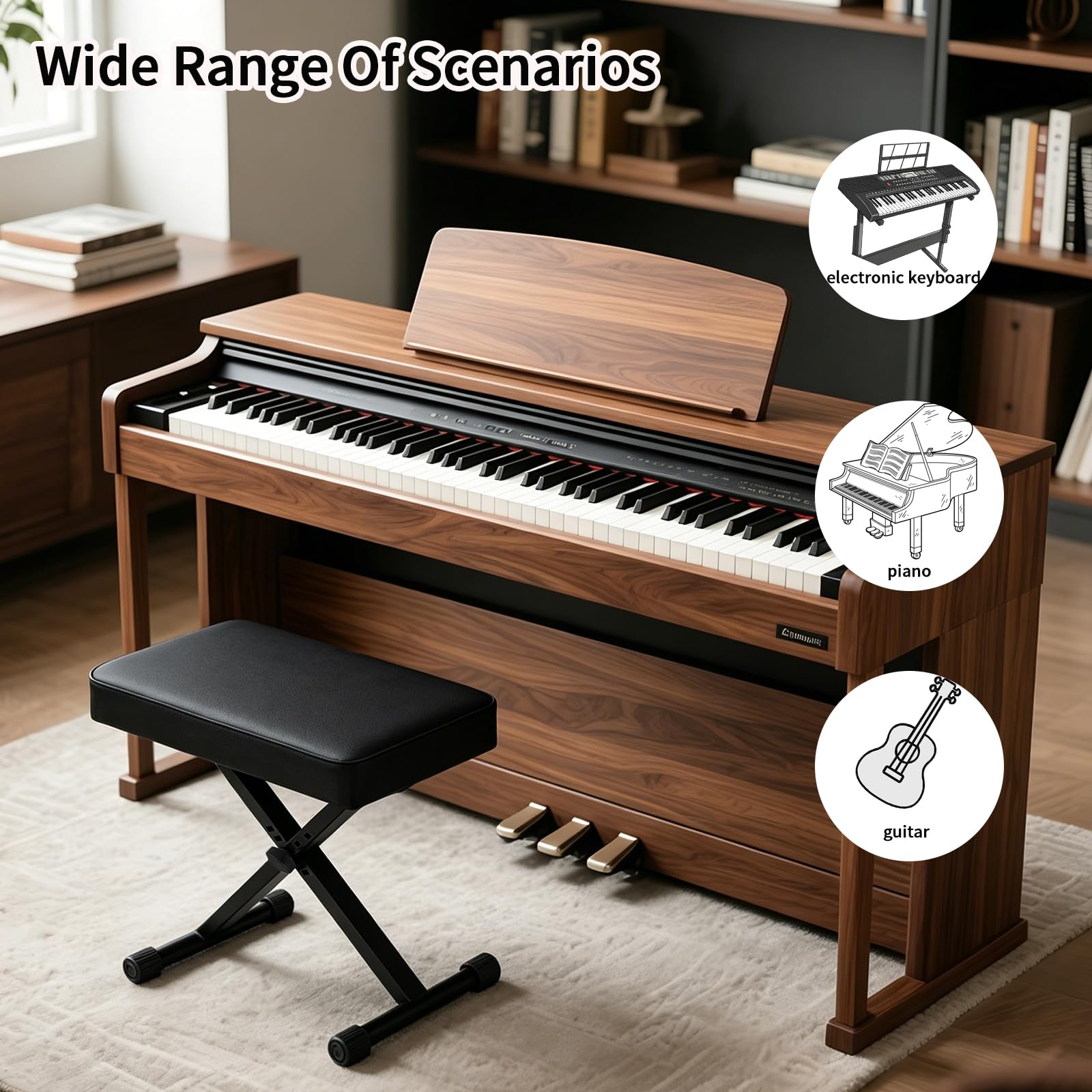 Xapigo Piano Bench, Keyboard Stool,Piano Stool,16”-20” Height Adjustable