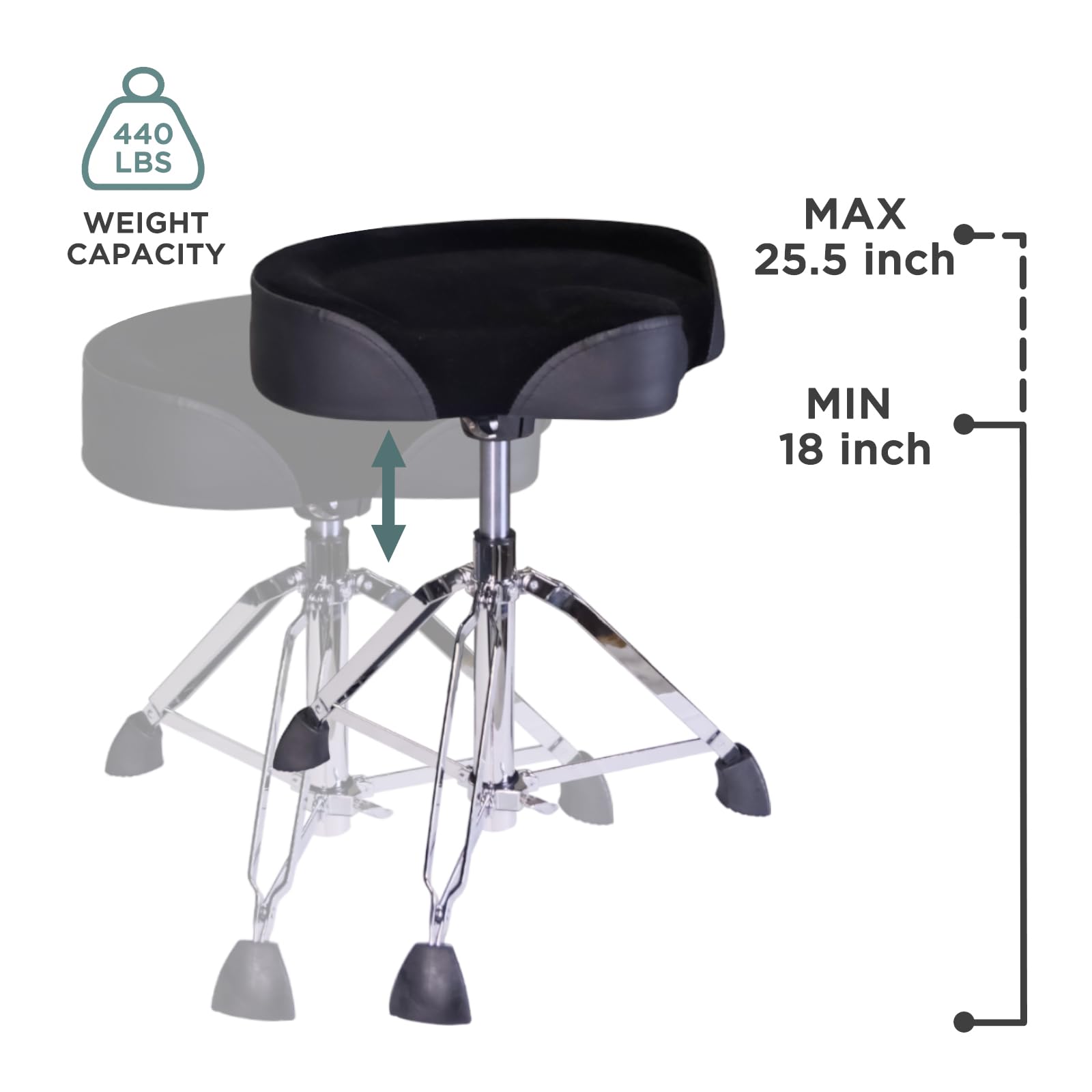GIOCO Drum Throne, 4″ Padded Drum Stool, Hydraulic Drum Seat Height Adjustable, Heavy Duty Motorcycle Style Drum Chair, Airlift Guitar Chair, Drumming Stools with Anti-Slip Feet for Adults Drummers