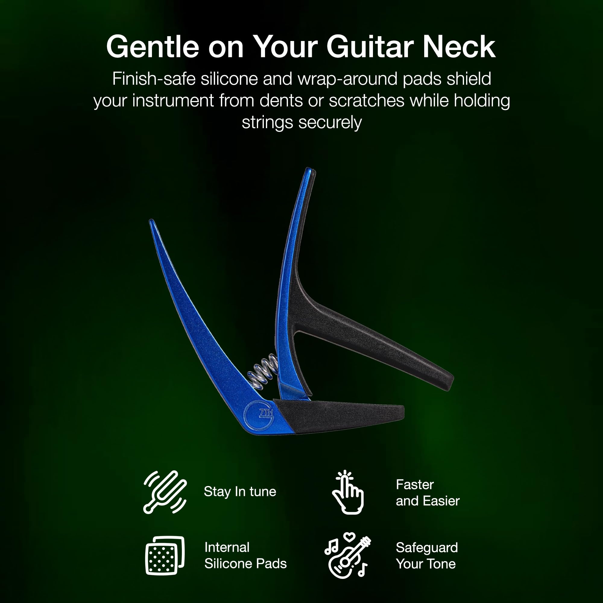 G7th Nashville 6 String Blue Guitar Capo – Lightweight and Low Profile with Protective Silicone Pads – The Perfect Capo for Acoustic and Electric Guitar – UK Designed
