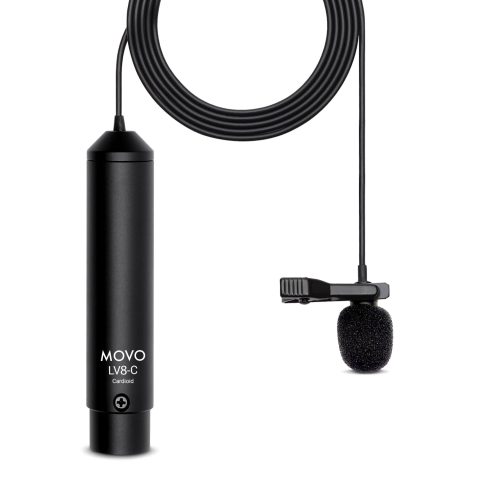 Movo LV8-C Broadcast-Quality XLR Lavalier Cardioid Condenser Wired Microphone with 12mm Mic Capsule for Accurate Voice Recording – Kit Includes Lapel Clip, Case and Windscreen