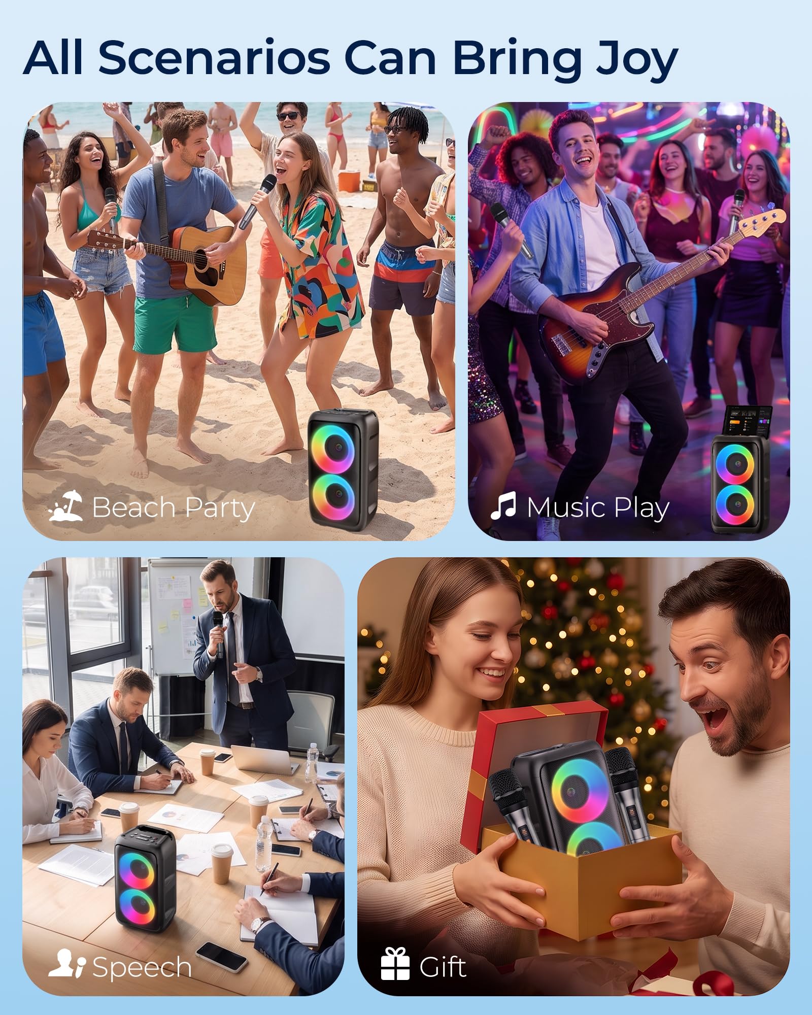 Bluetooth Speaker with 2 Wireless Microphones for Home Outdoor Party