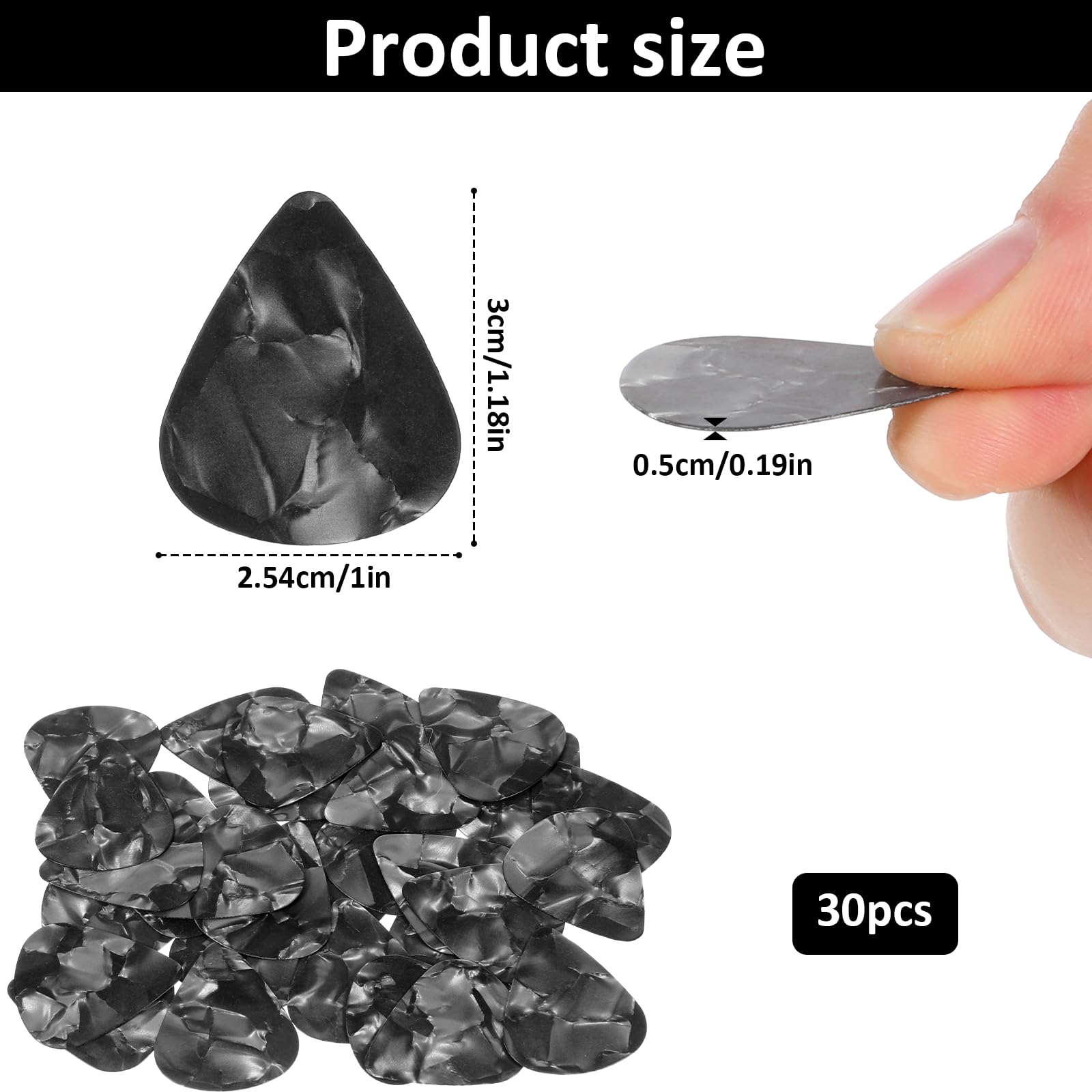 30pcs Black Guitar Picks, Celluloid Guitar Plectrums Bulk Guitars Picks Thin Pick And Bass Pick For Electric, Acoustic, Bass Guitars (0.5 Mm)