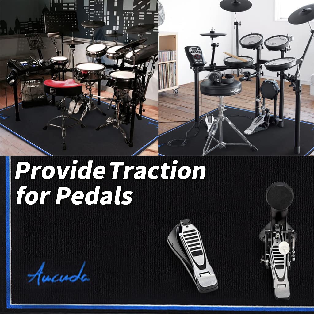 Aucuda Drum Mat, 6×6.6 ft Soundproof Drum Rug with Non-Slip Grip Bottom, Great Gift for Drummers