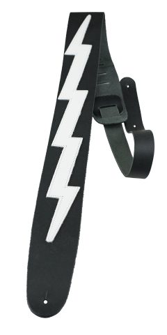 Perri’s Leathers, 41″-56″, Black & White, Bowie Style Lightning Bolt Themed, The Famous Collection Leather Guitar Strap, Adjustable, Durable Design, Acoustic & Bass Guitar Straps for Electric