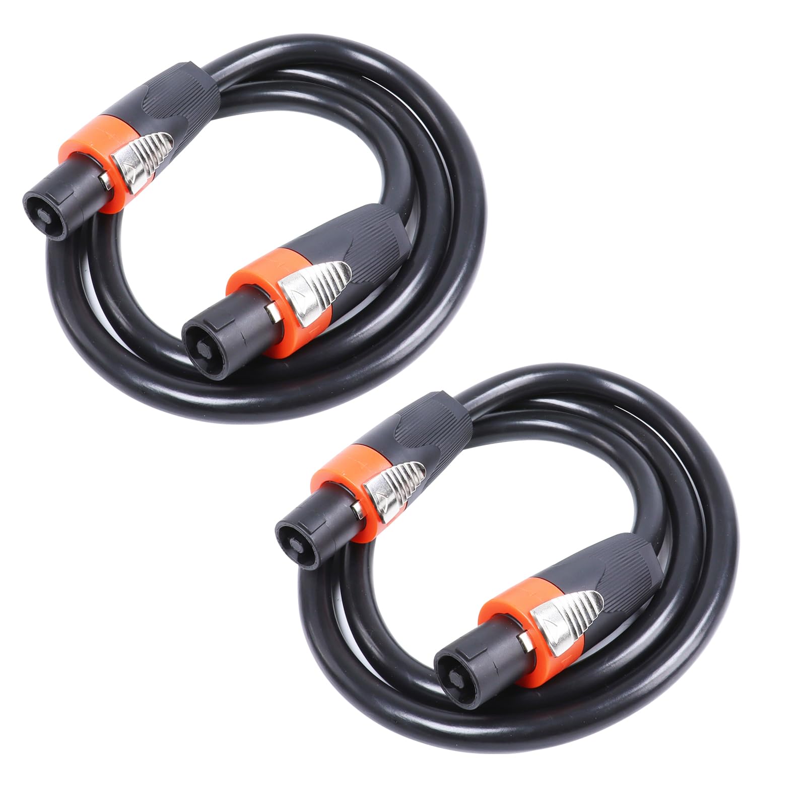 HBU 3 Feet Pack of 2 True 4 Conductor Speakon Cables – 4 Pole Speak-ON to SpeakON Cable – 12 AWG PA DJ Stage Amplifier to Cabinet Interconnect Wire with Twist Lock (3Ft, 2-Packs)
