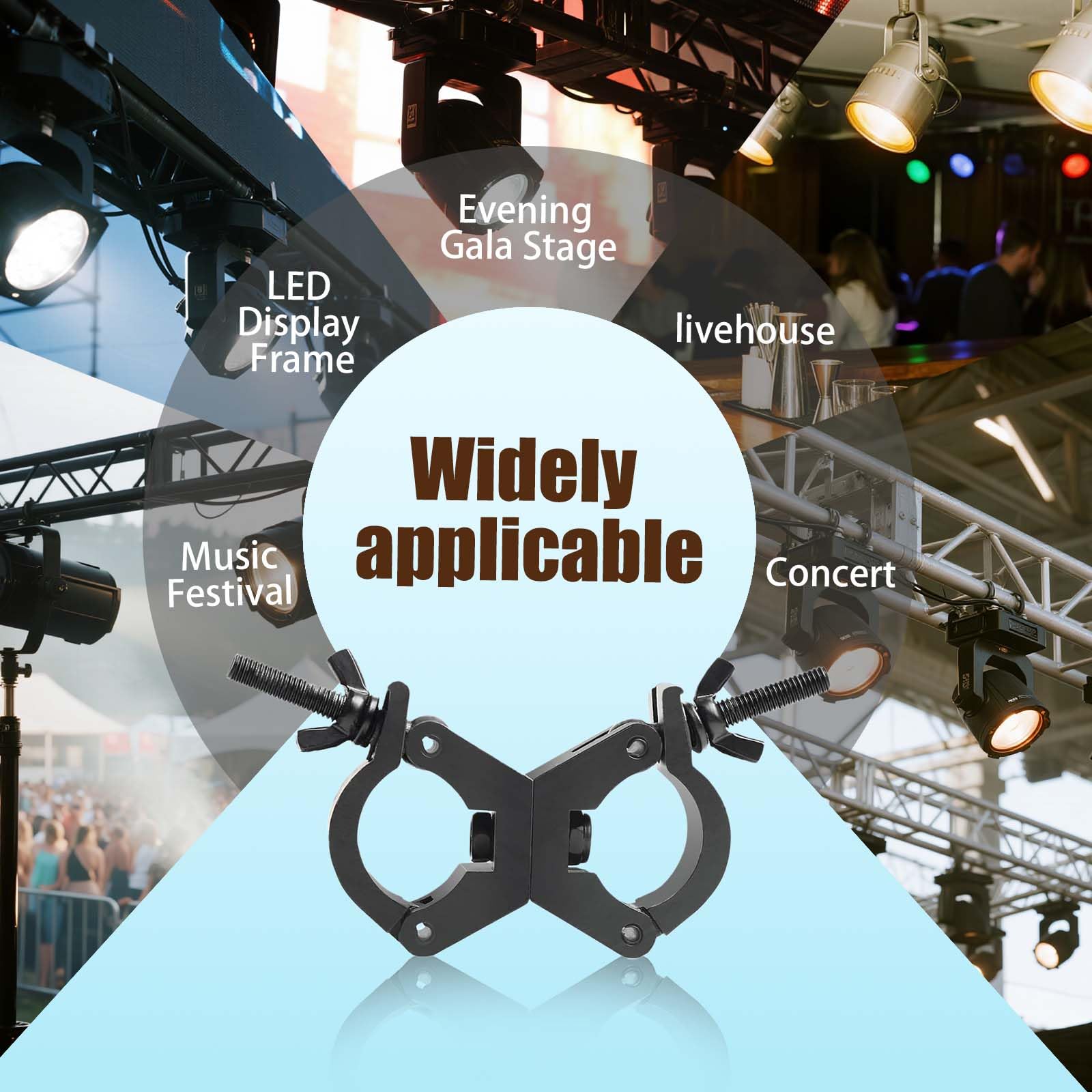 jindaaudio Lighting Truss Swivel Coupler Clamps for Lights, Quick Release Dual Head Truss O Clamp, 30mm-35mm Dual Swivel Tube Clamp, Wrap Around Pipe Clamp Mounting Bracket(Black)