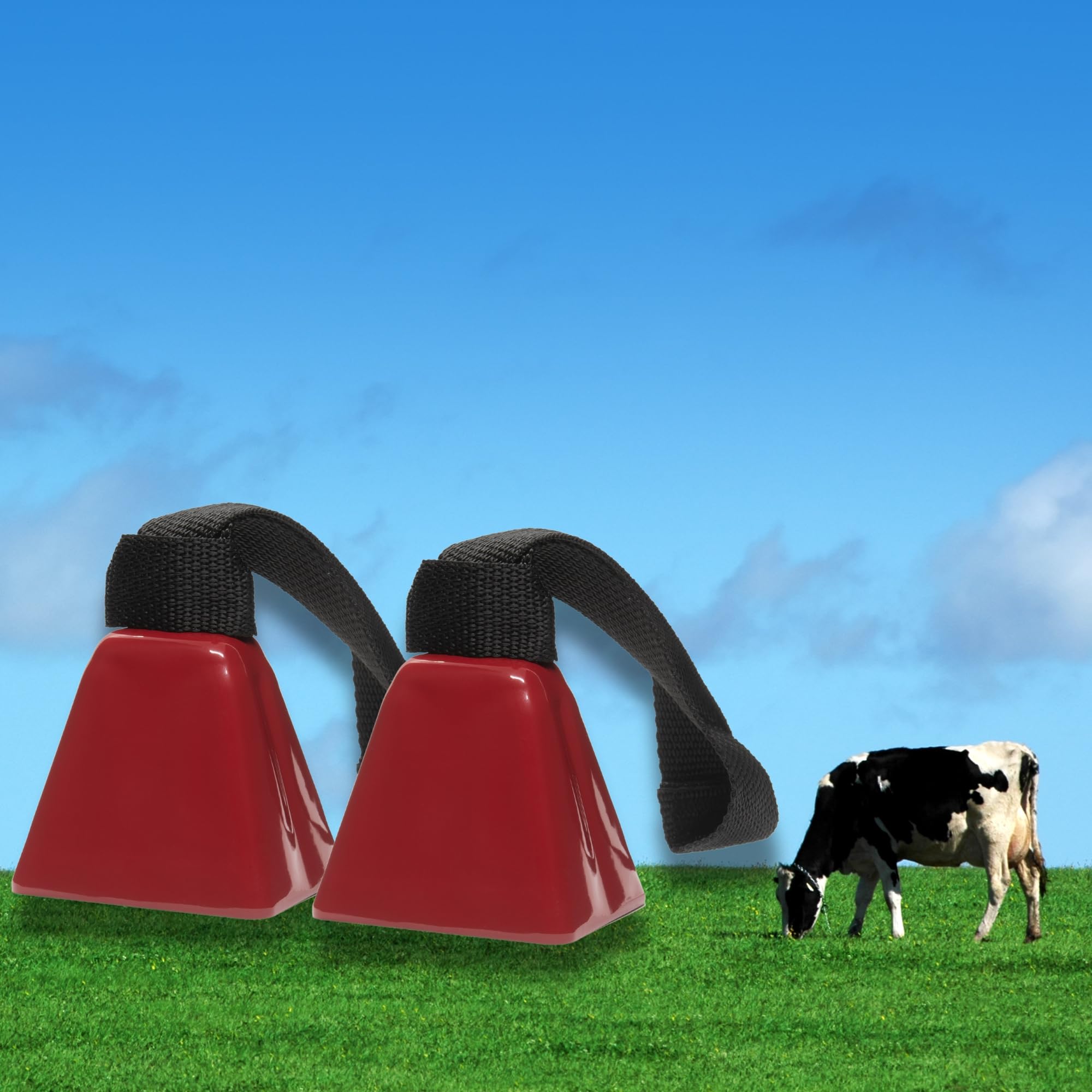 Bevin Bells Long Distance Cow Bells 10LD (Red & Red) | Christmas Bells | Made from Steel | Loud Noise Makers | w/White Strap Around The Handle | Easier to Hold | Made in CT, USA