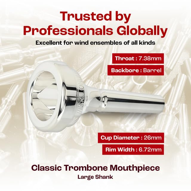 Denis Wick Classic Trombone Mouthpiece Silver Plated, 5880-4AL – Barrel Backbore for Balanced Tone & Smooth Response – Large Shank Fitting Trombone Accessory for Easy Articulation – 26 x 6.72 x 7.38mm