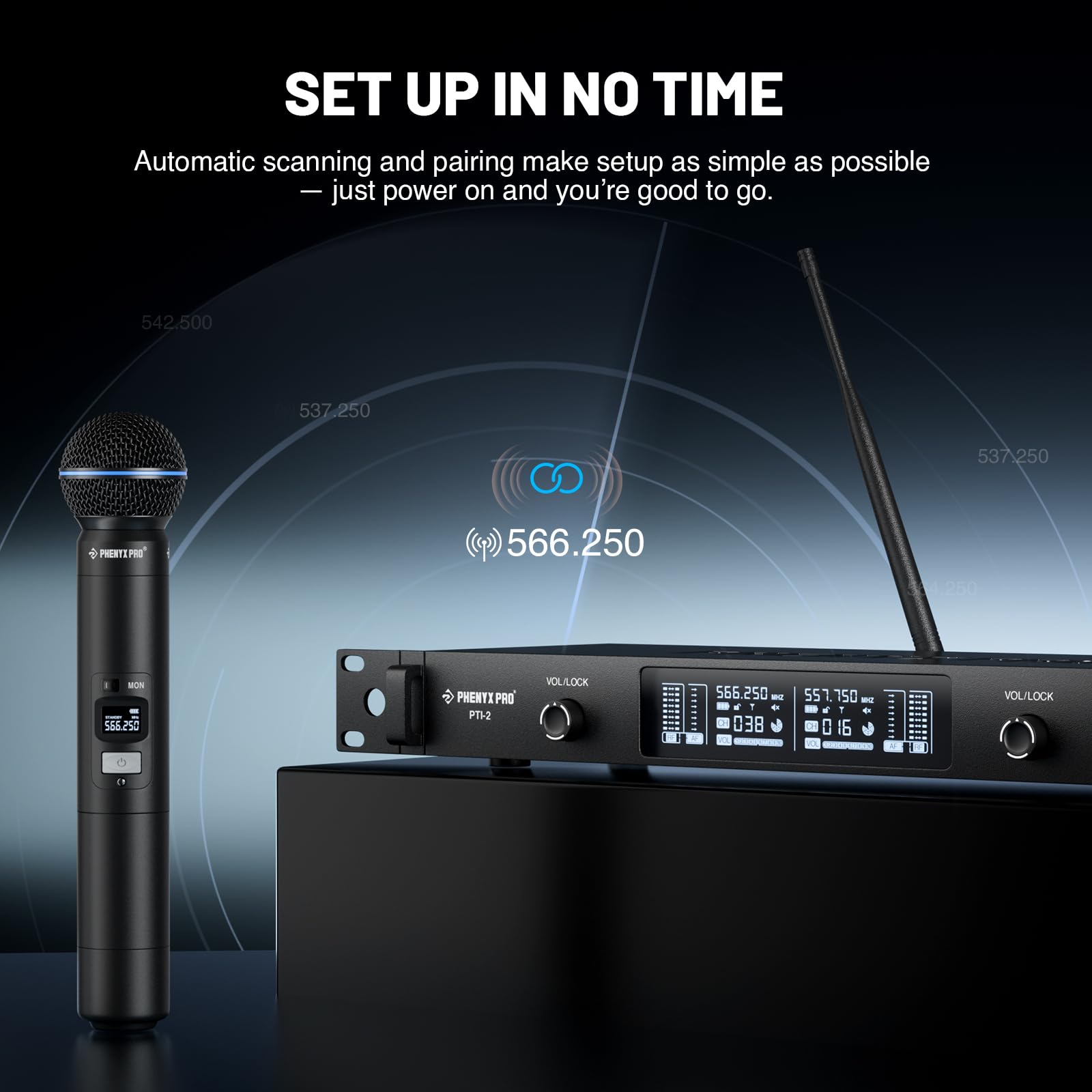 Phenyx Pro UHF Dual Auto Scan Talkback Smart Wireless Mic System PTI-2