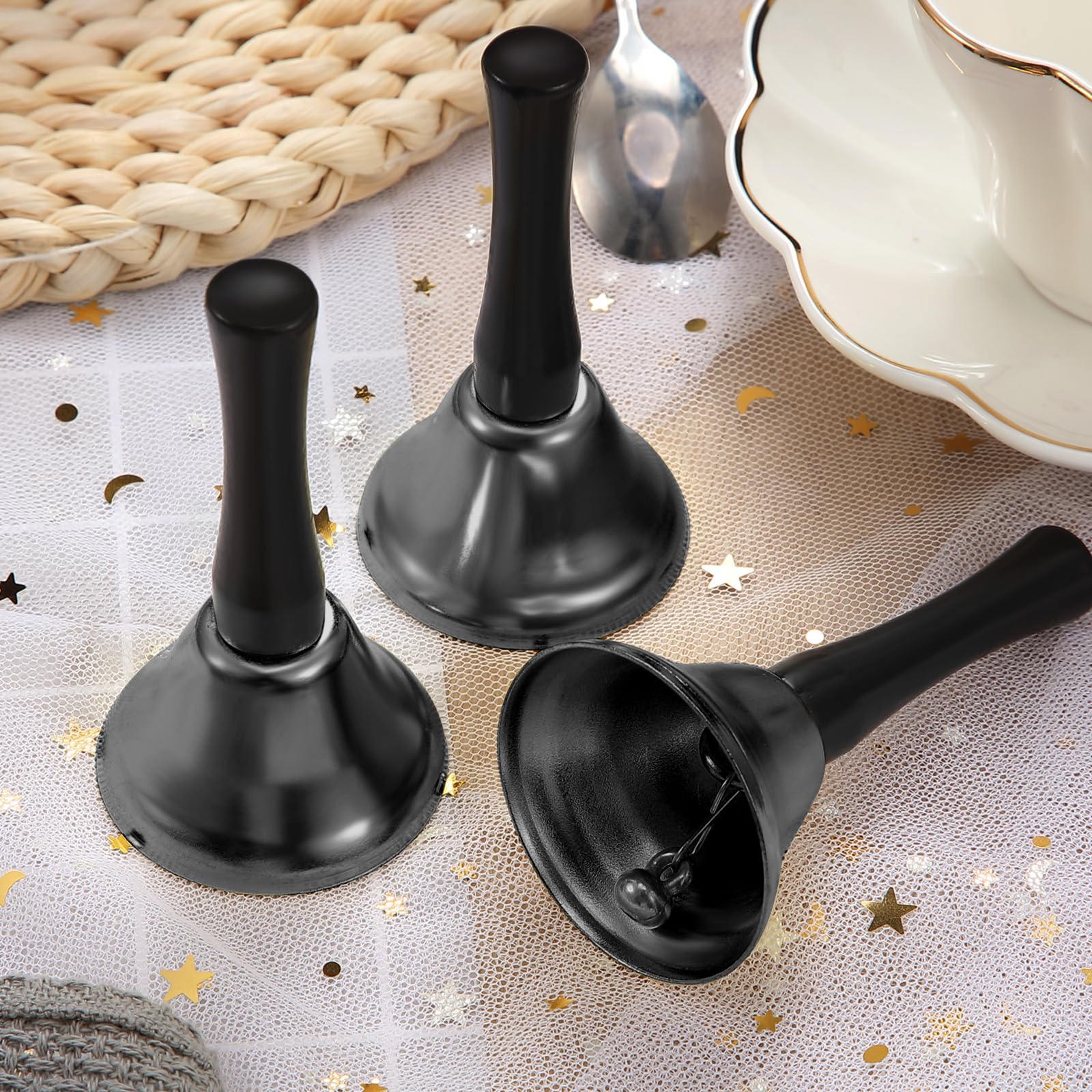 Boao 24 Pack Small Hand Bells Bulk Metal Wedding Bells, Black