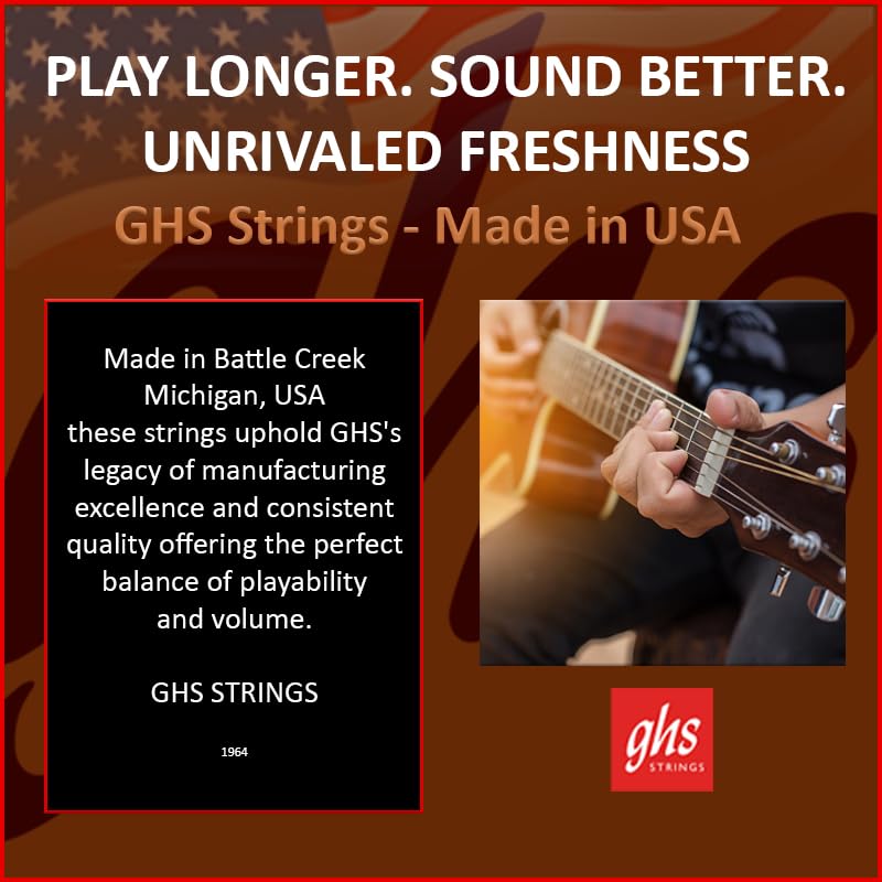 GHS Strings – Phosphor Bronze Acoustic Guitar Strings – Warm, Rich Tone, Balanced & Long-Lasting – For Acoustic, Fingerstyle, Strumming, Country, Rock, S305 Set (UL) Ultra Light Gauge 10-46