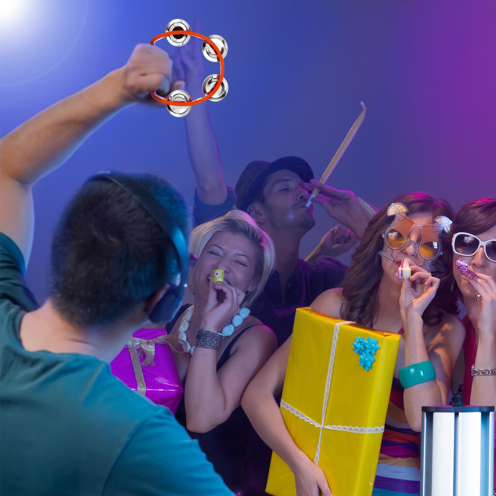 Boao 21 Pcs Tambourine Musical Instrument for Adults Plastic Percussion Tambourine 4 Bells ABS Musical Rhythm Instrument Hand Held Percussion Drum for Party Performance(Orange)