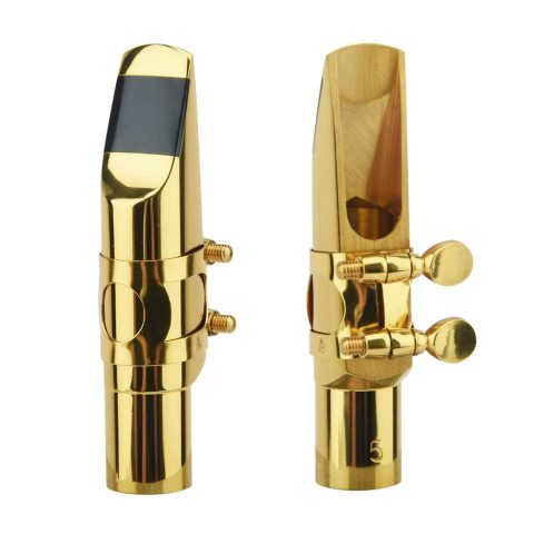 Alto Saxophone Mouthpiece with Cap and Ligature, Brass Metal Eb Alto Sax Mouthpieces 5C for Saxophone Musician Professionals Beginners Concert Band(SIZE:Gold – 5C)