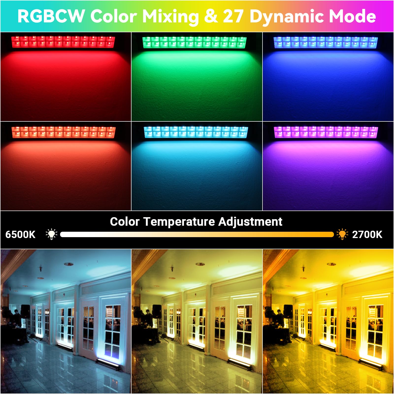 Yeesite LED Stage Wash Light Bar 2Pack for Outdoor Indoor Party