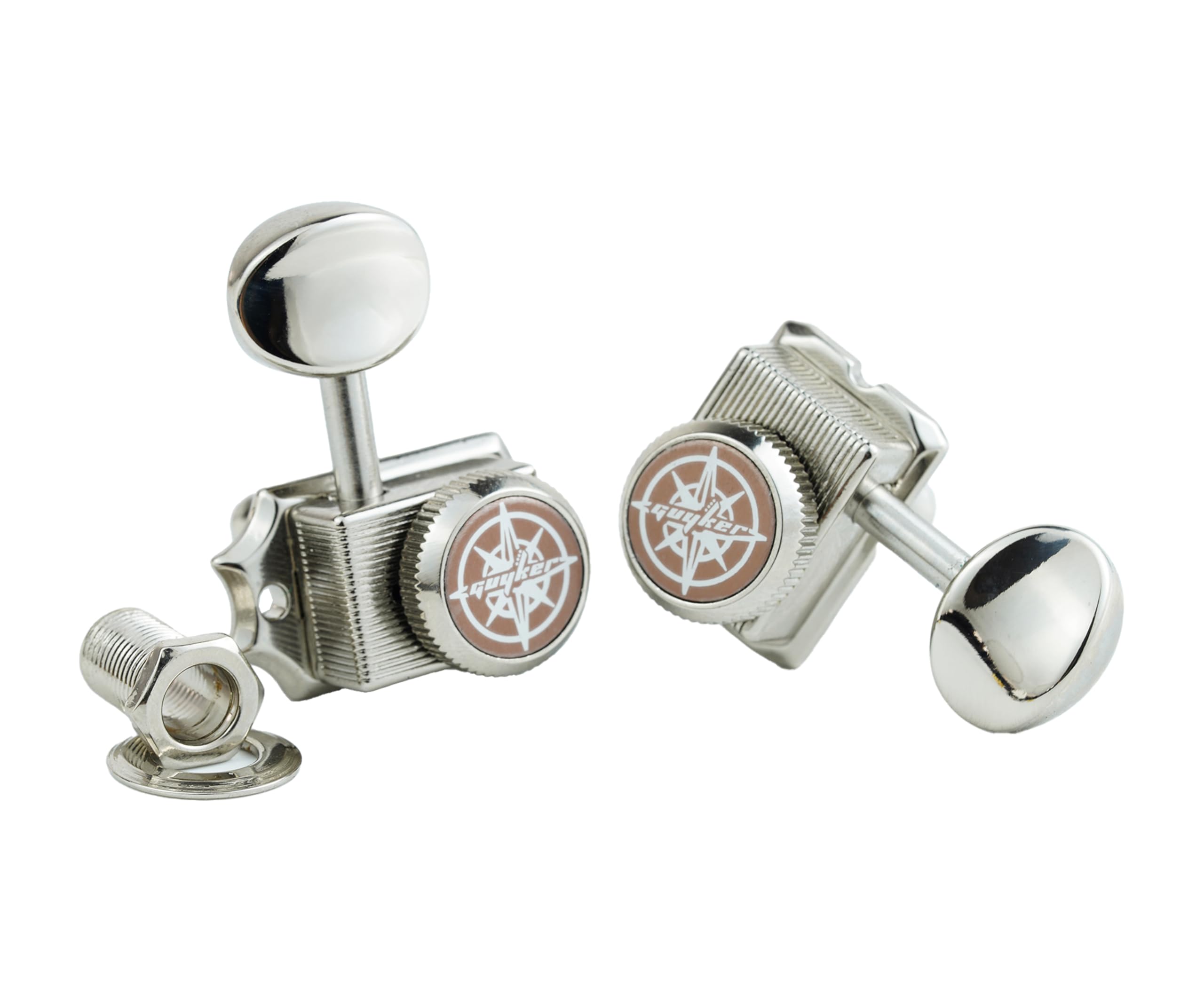 Guyker 6-in-line Vintage Guitar Lock String Tuners – Locking Tuning Key Pegs Machine Heads Replacement Parts for ST TL Style Electric Guitars Gear Ratio 1:15 – nickel