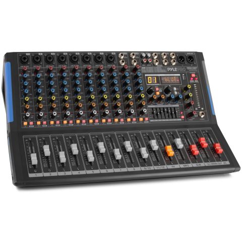 Pyle 12-Channel Console Style Audio Mixer with Bluetooth – DJ Sound Controller, 8 XLR / Combo Inputs, Sub Out, +48V Phantom, USB-A In, 16 DSP Effects, MP3 Player, 7-Band EQ – PMXU128BT