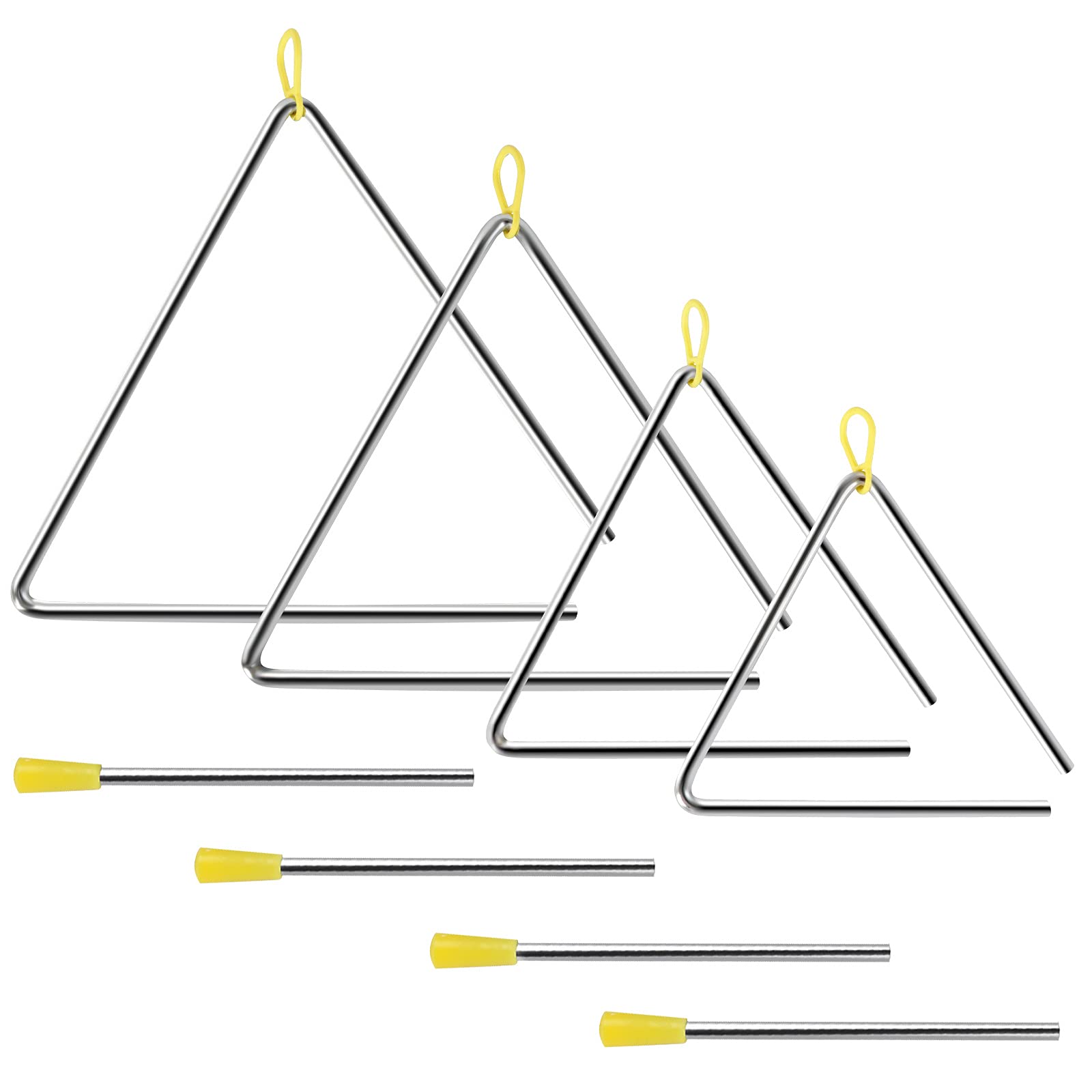 EASTROCK Triangle Instrument Set 4 Packs 7 8 9 10 Inch with Striker